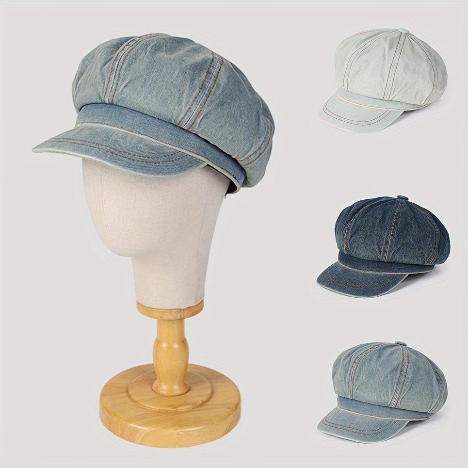 

Chapeau De Béret En Denim Lavé En Coton, Style Vintage, Casquette De Canard Polyvalente, Chapeau De Soleil Sans Élasticité, Adapté Aux Femmes