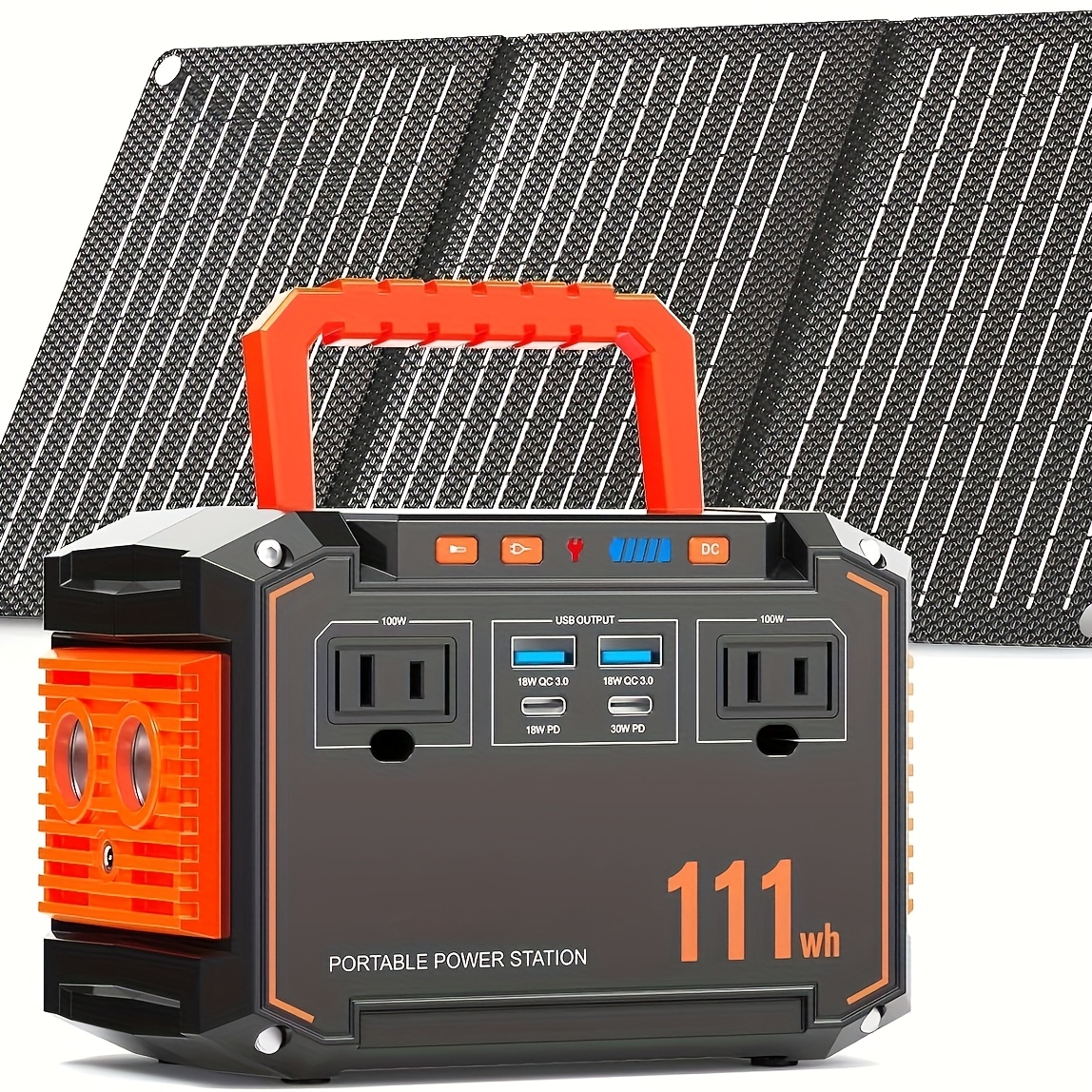 100w 300w solar generator portable power station 88 8wh 111wh 240wh with 30w solar panel with 2 ac usb c pd usb qc3 0   output led emergency power light for camping tents emergency outdoor home use cpap fans laptops emergency gifts Product details 7
