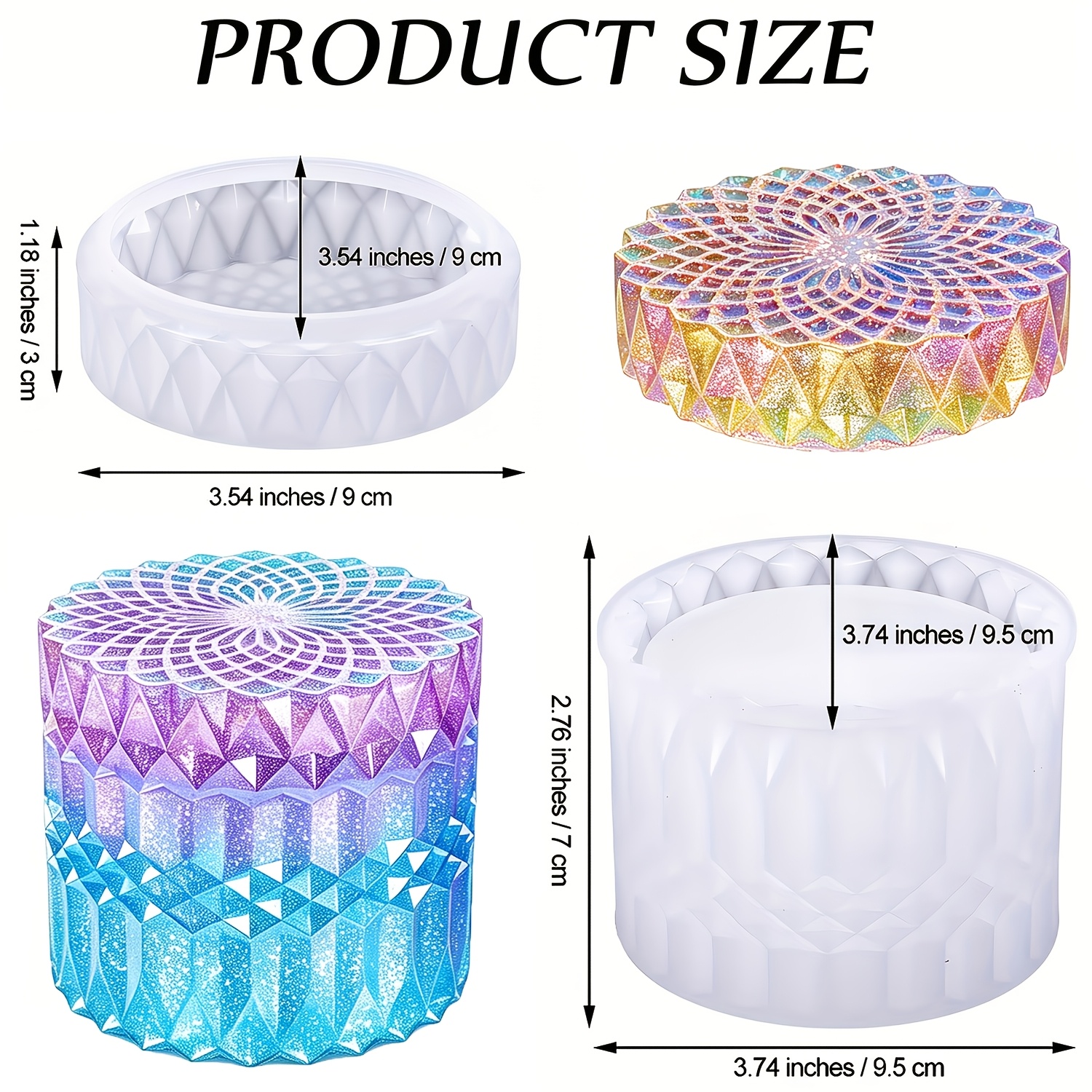 TEMU 1 Ensemble de Moules en Résine avec Couvercles pour Bocaux de Diamant, Bocaux de Diamant de Rangement 3D en Silicone, Moulage en Résine Époxy,