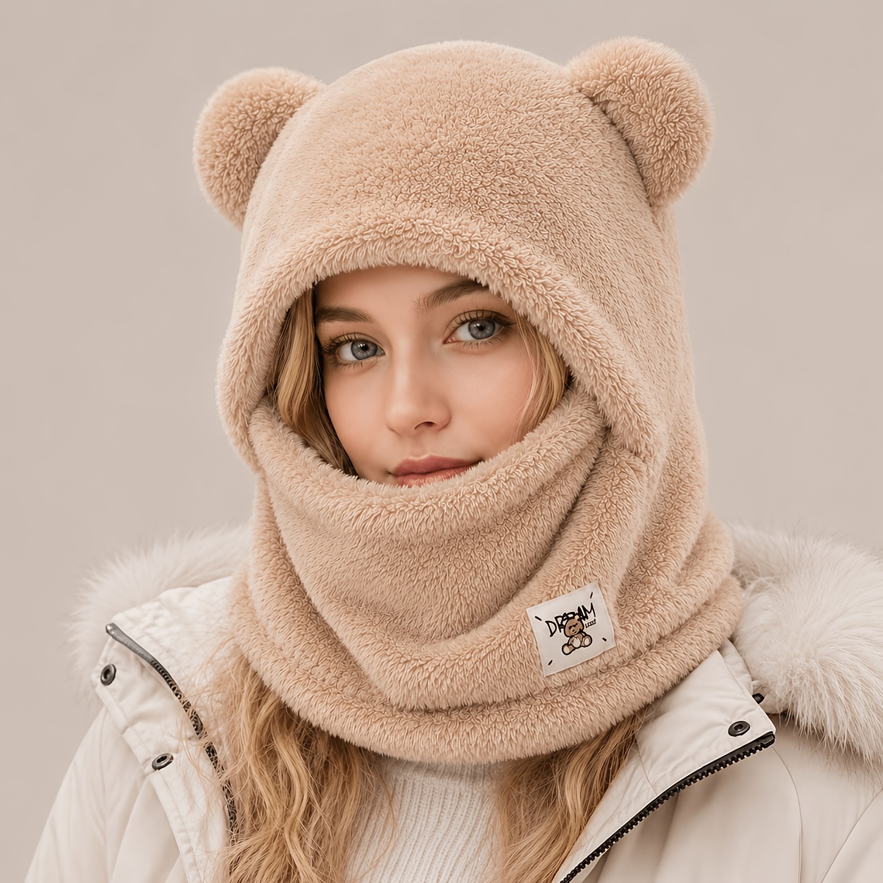 TEMU Autumn/ Hooded Hat, -lined Warm Hat, Simple And Versatile Style, Women&;s 1pc Cute Cycling Hat, Women&;s Balaclava, Women&;s Outdoor