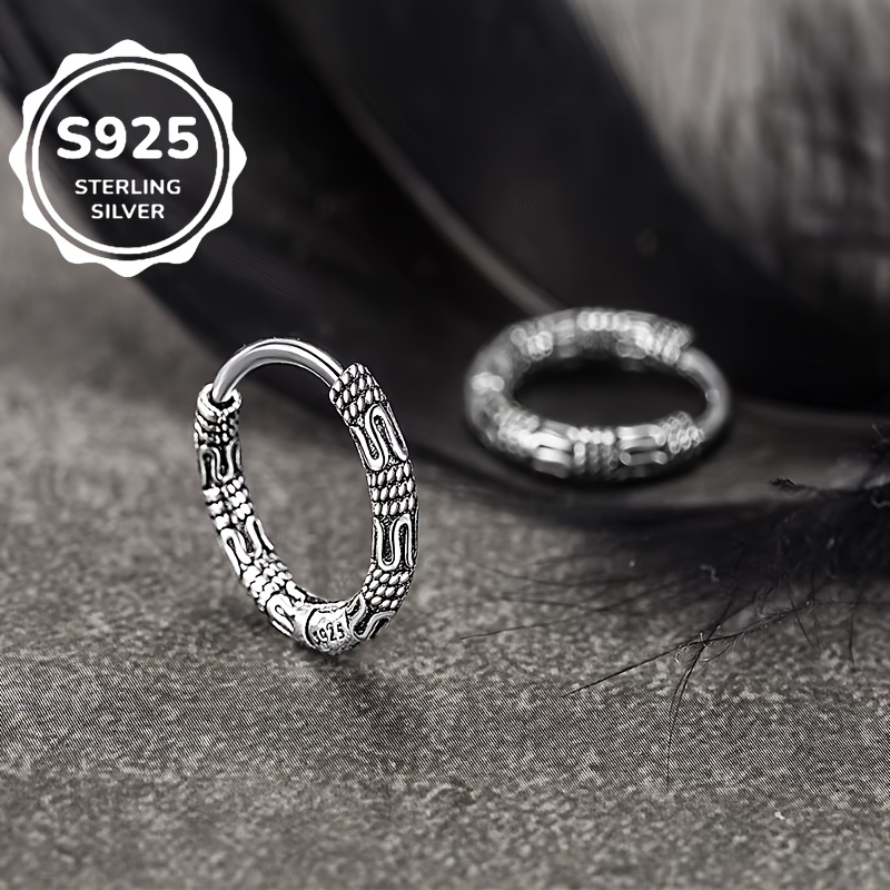 TEMU Vintage 925 Sterling Silvery Hoop Earrings For Women - Korean New Style, Hypoallergenic Silvery Jewelry - Trendy Statement For Party & Daily