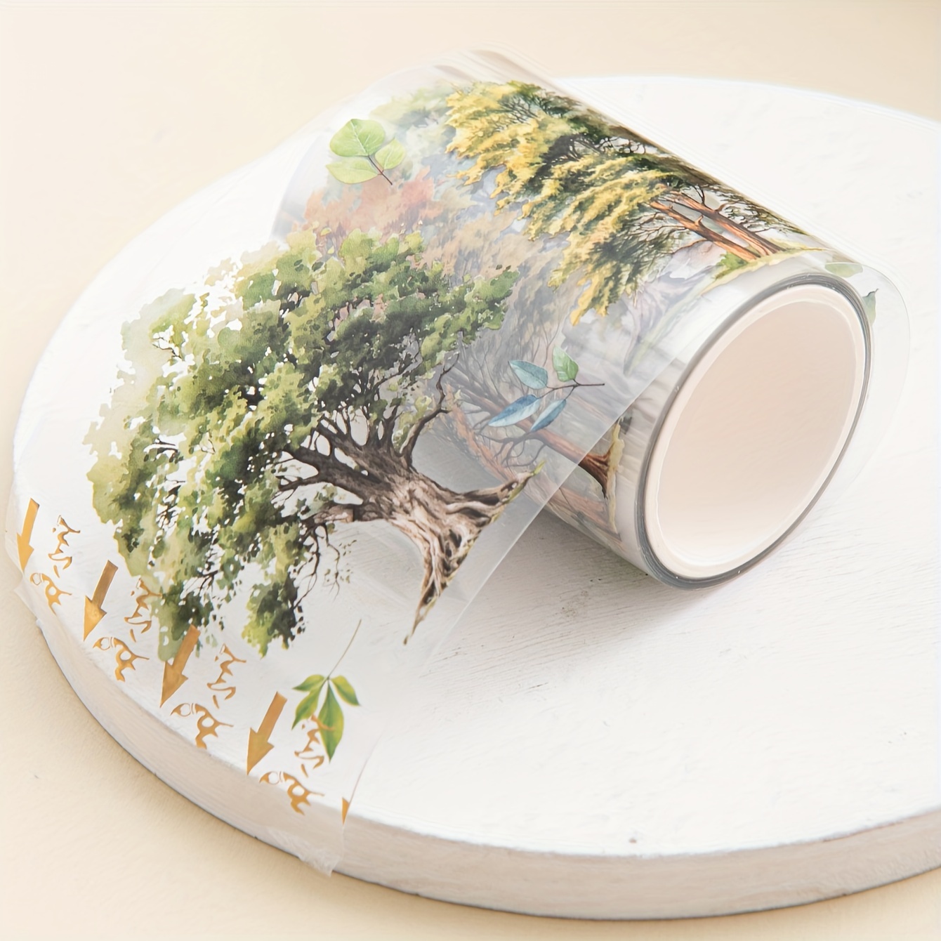 

Watercolor Trees Washi Tape 2m Roll, Decorative Masking Adhesive Tape For Scrapbooking, Journaling, And Arts & Crafts, Aesthetic Paper Stationery With Nature Theme