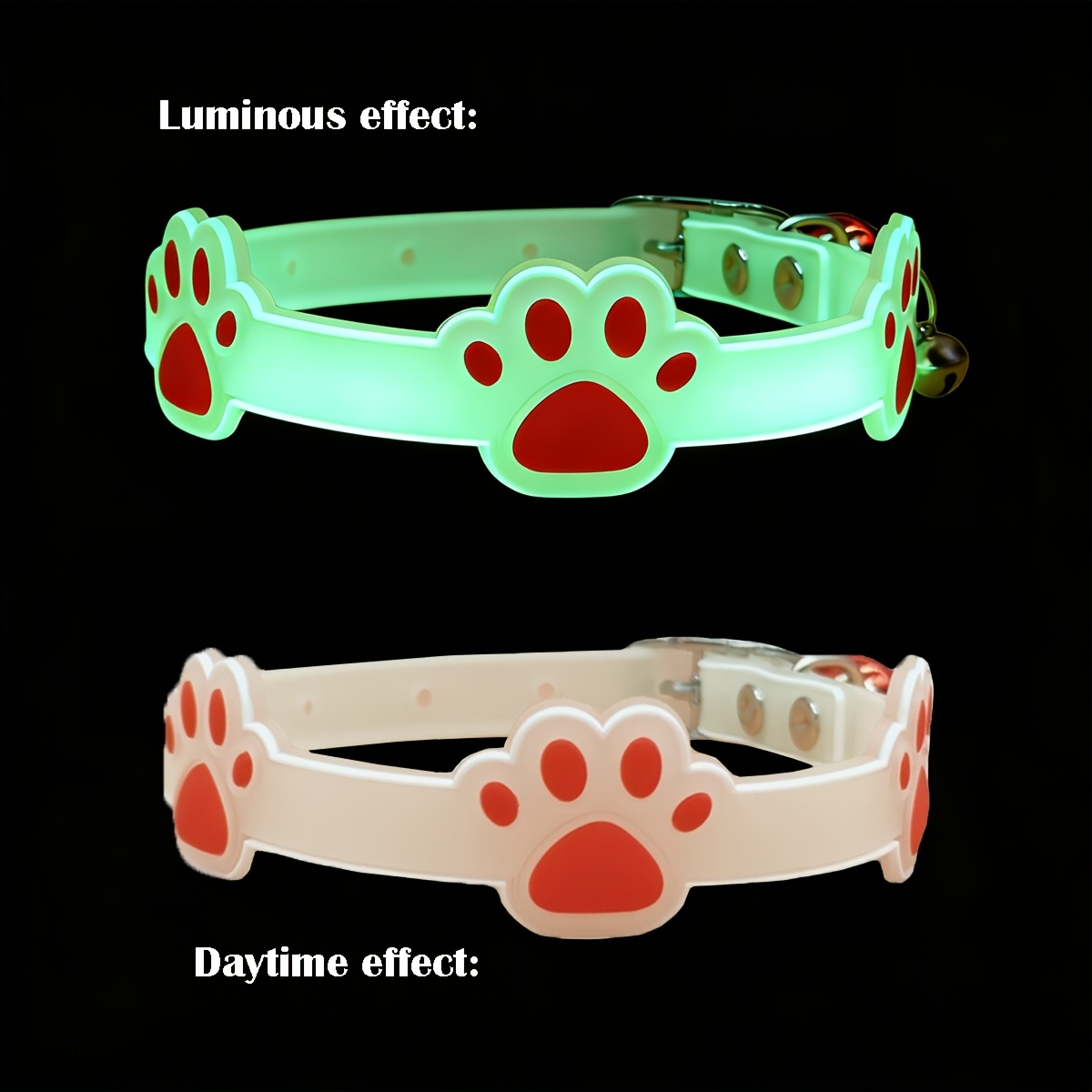 TEMU 1pc Glowing Collar For - Luminous Night , Adjustable Anti-loss Safety Device, Paw Print Suitable For Small Pets, Bell For , Random Color Collar For
