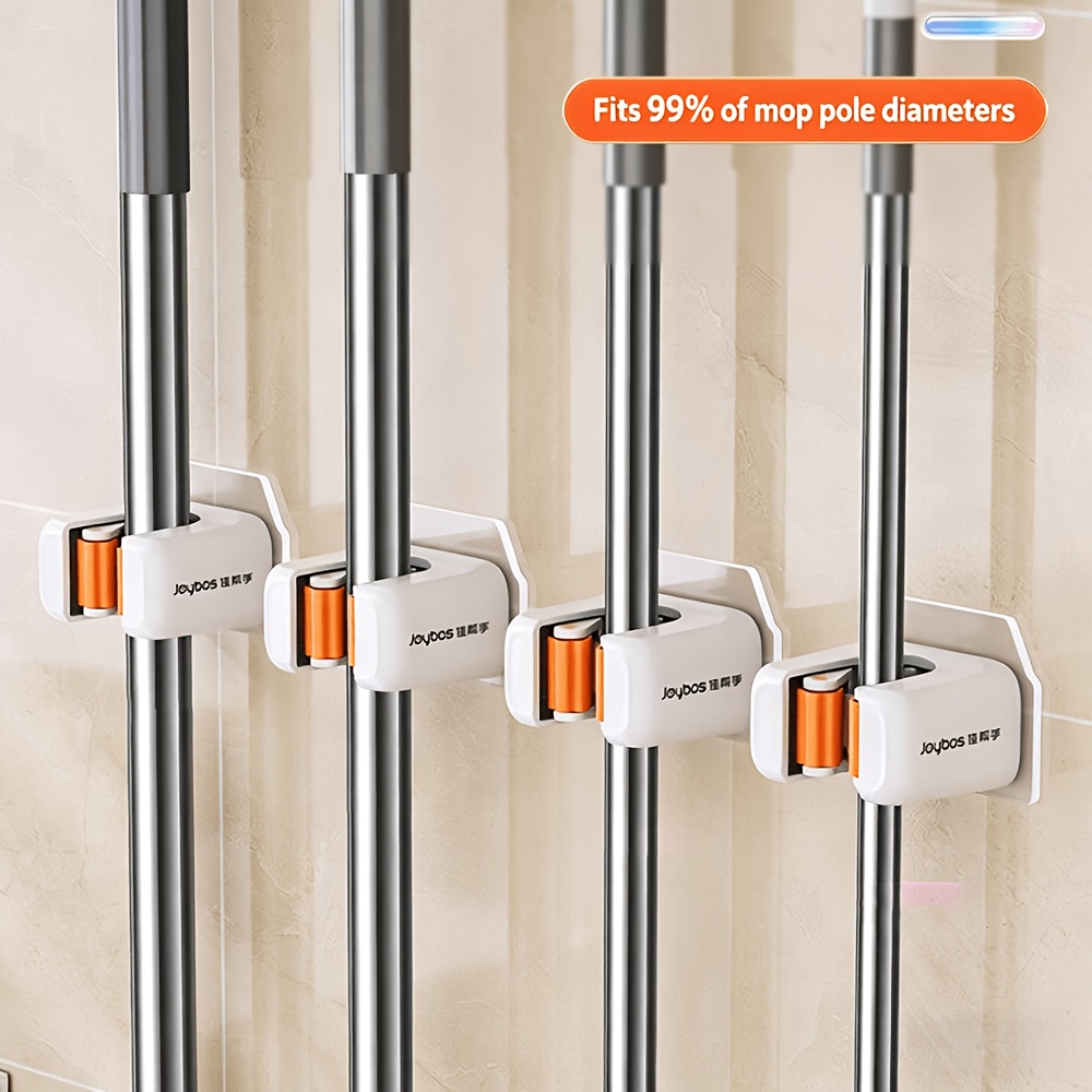 TEMU Joybos Wall Mounted Mop Holder, No Drill Adhesive Broom Organizer, Self Adhesive Wall Storage Rack With Hooks, Cleaning Tool Holder For Kitchen