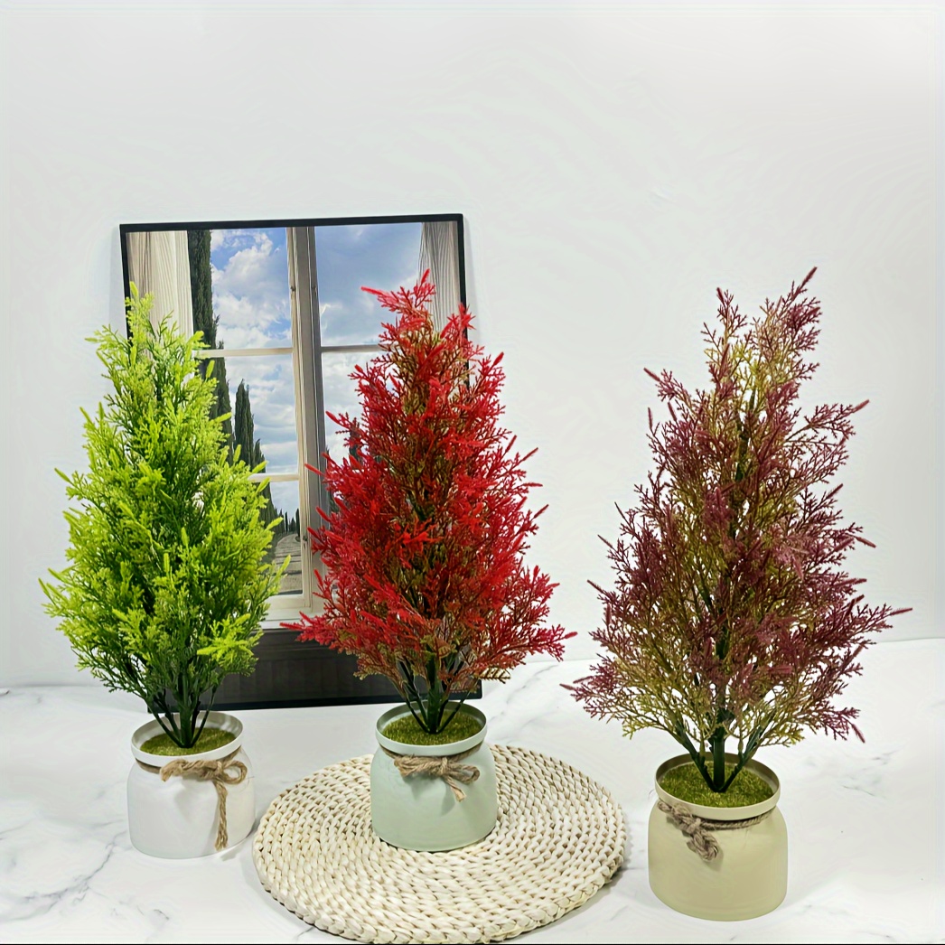

1pc Simulation Plant, Faux Pine Cypress Plant, Living Room Hotel Decoration Fake Flower Small Tree Bonsai, Spring Summer Home Decoration