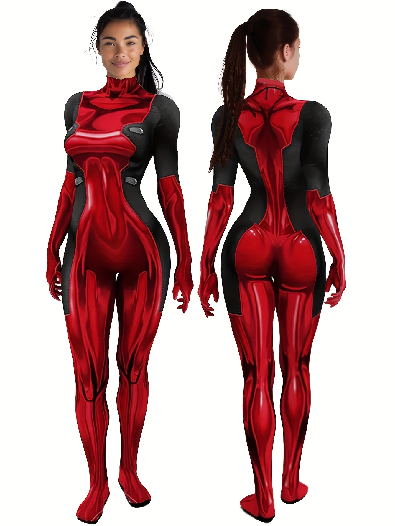 Women'* Superhero Costume Jumpsuit Red Print Zentai Bodysuit,  Full-Body Spandex Suit for *-Inspired Outfit, Machine Washable, C
