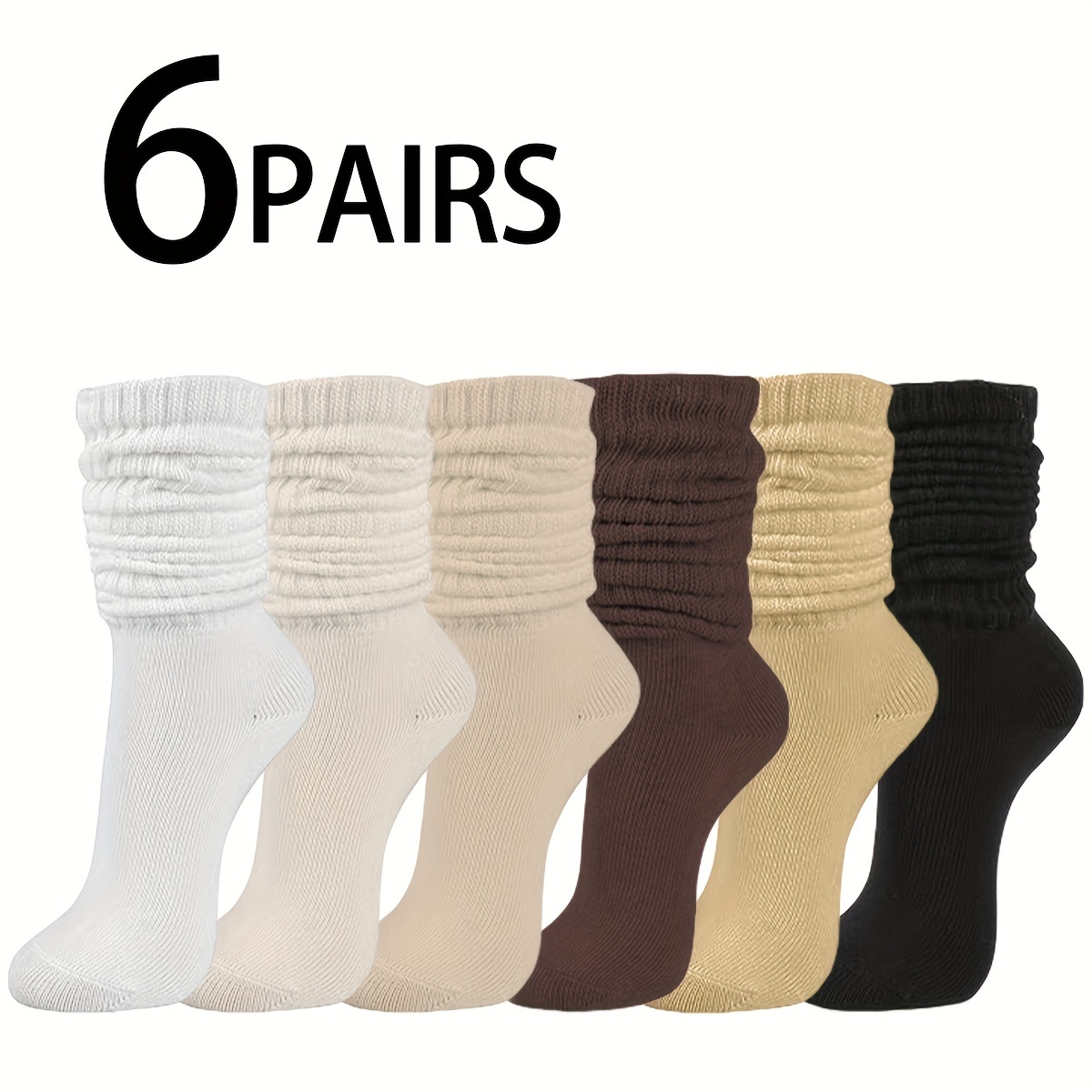 

5/6 Pairs Solid Slouch Socks, Simple & Casual All- Socks, Women's Stockings & Hosiery