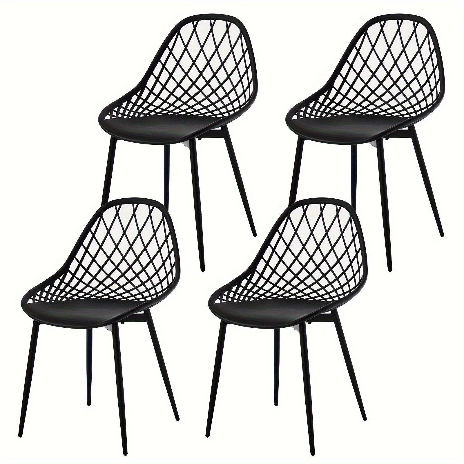 Image of 4pcs Dining Room Chairs, Kitchen Chairs With Hollow Backrest, Living Room Chairs With Metal Legs, Plastic Chairs For Room Balcony, Scandinavian