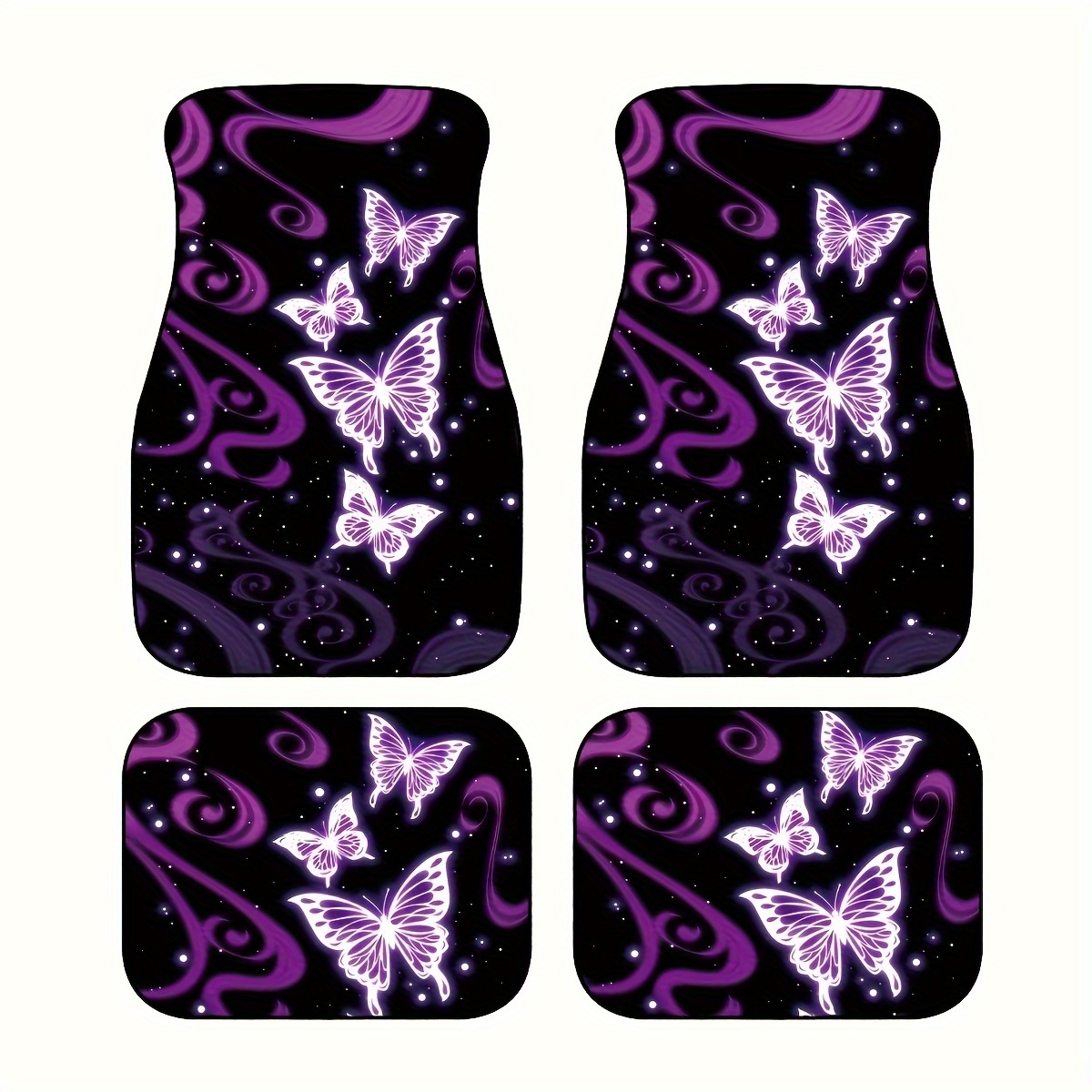 Image of 2d Flat 4pcs Purple And White Car Floor Mats For Front And Rear Seats - Stylish Auto Interior Decoration With Non-slip Design, Printed, Not 3d Stereoscopy, 2d Flat