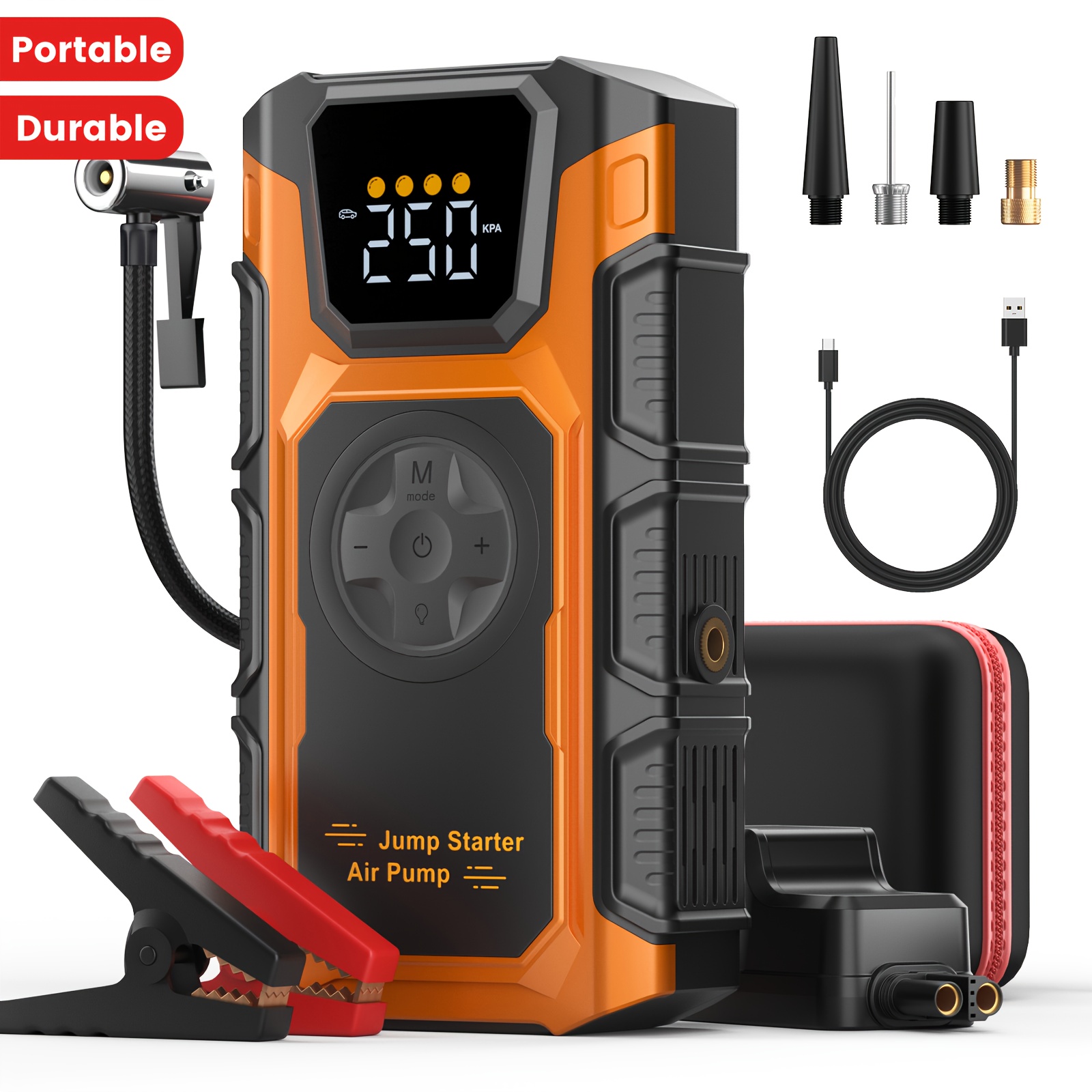 E-shop Eine 12000mAh Starthilfe Powerbank mit einem 150 PSI Luftkompressor, die 6000 A für 12V Autobatterien anbieten kann, geeignet für 8.5L Benzin-