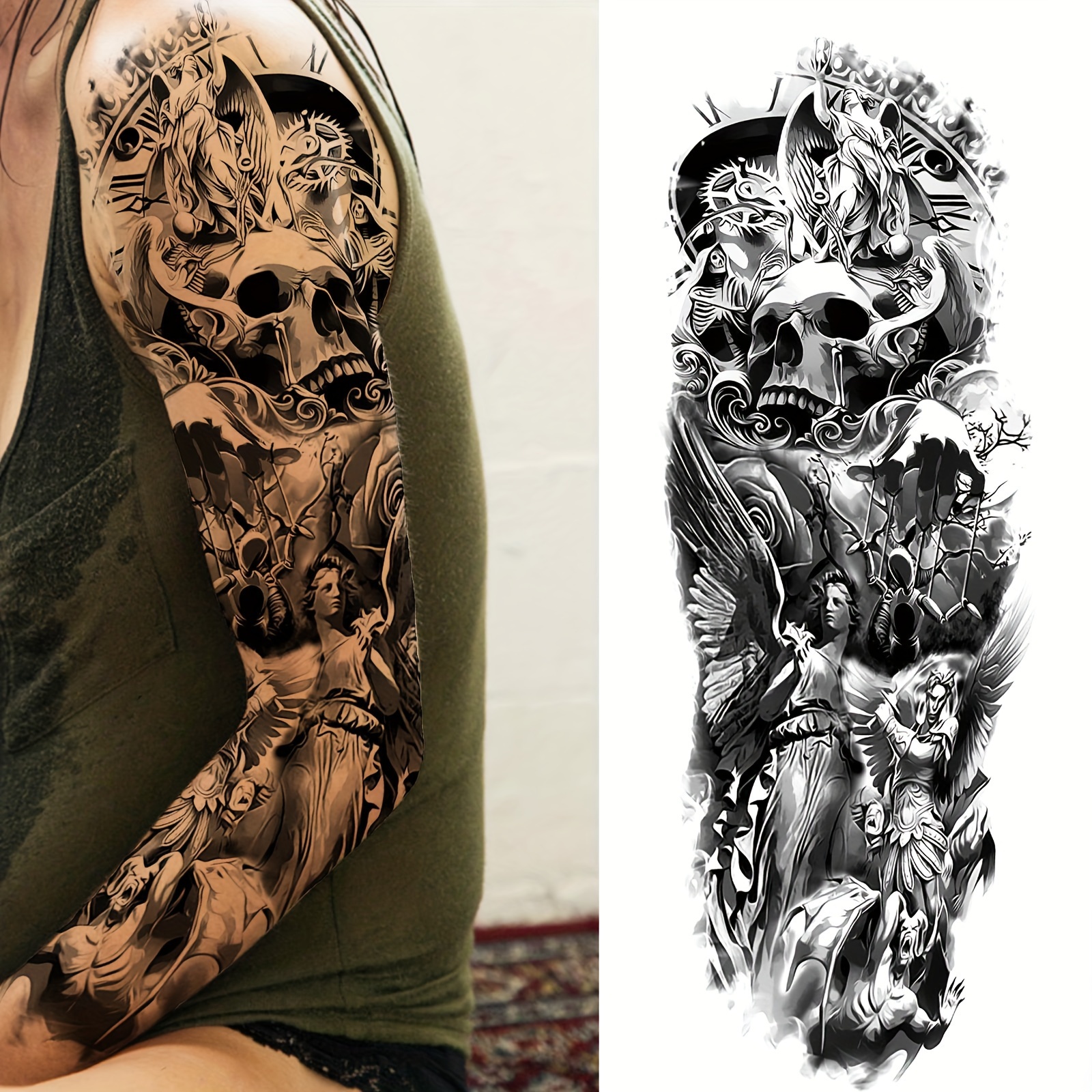 large   design temporary tattoo sleeve for adults 1 sheet realistic waterproof   tattoo sticker for men and women durable full arm temporary tattoo for   oblong shape