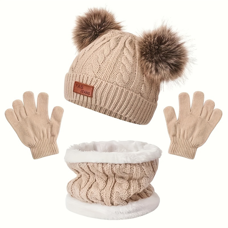 2 sets winter knit beanie hat double pom poms neck warmer - Temu display picture 2