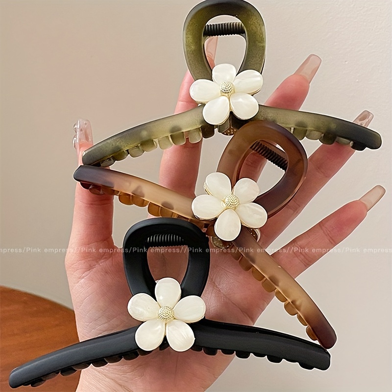 

Elegant Flower Decorative Hair Claw Clip Large Non Slip Hair Grab Clip Trendy Ponytail Holder For Women And Daily Uses