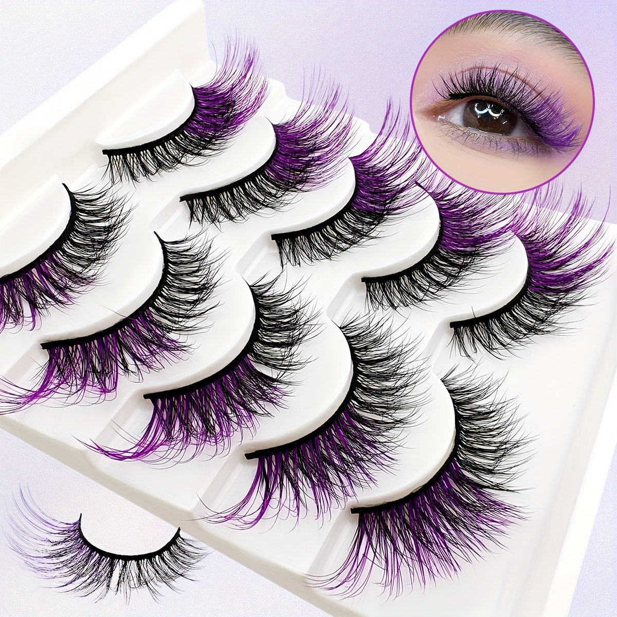 

False Eyelashes 5 Pairs Pack, Fluffy And Style, Purple Tail Lengthening False Eyelashes, Natural And Soft Mink-like False Eyelashes