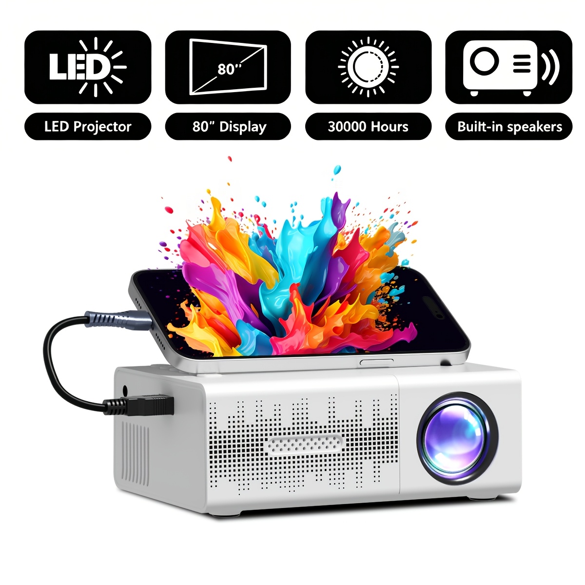 TEMU Portable Projector, Equipped With Remote Control, Usb Connection, Lcd Display, Reliable Performance, Native Resolution Of 320*240p, Compatible