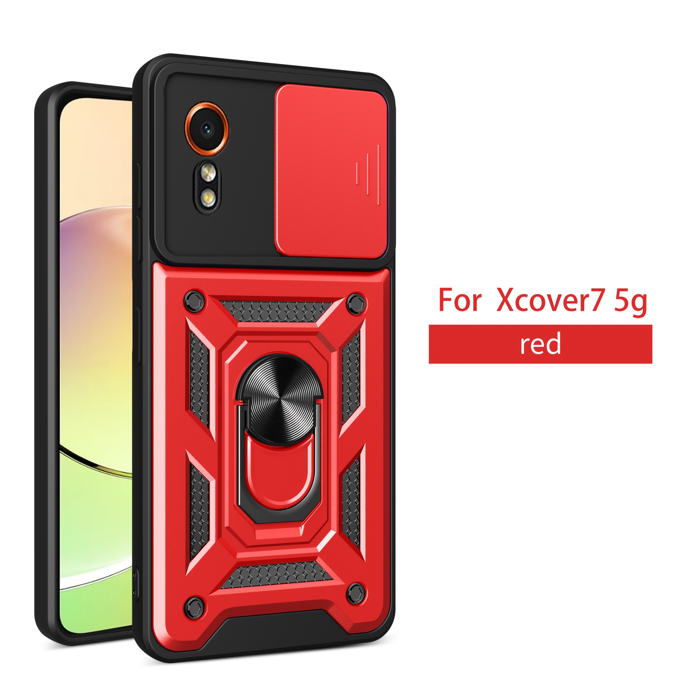 TEMU Étui pour for Samsung 7, avec support à 360°, cache-objectif d'appareil photo coulissant intégré, étui de antichoc robuste à double couche