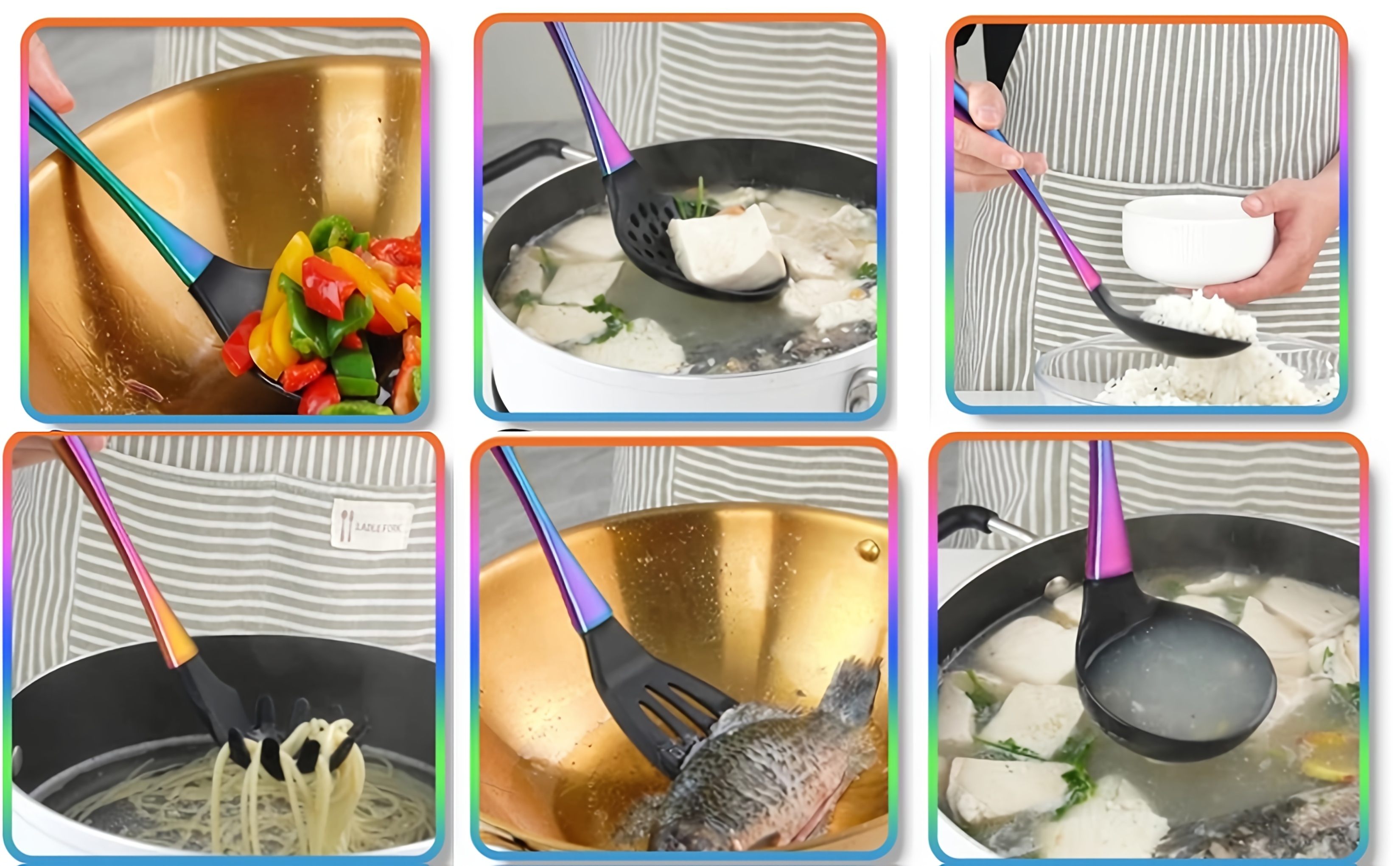 kitchen utensils set 17pcs titanium rainbow silicone spatula silicone cooking utensils set with holder heat resistant silicone utensils for cooking non stick spatula set ladle with stainless steel handle skimmer details 2