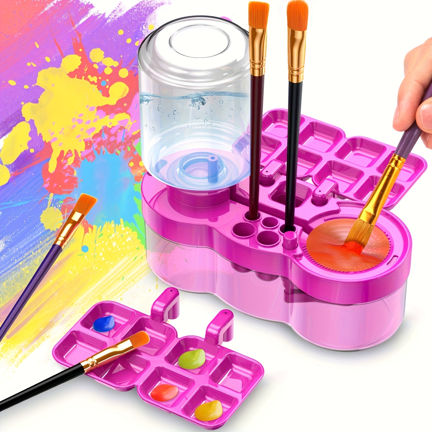 

Artist's Brush Cleaner Set With Palette & Holder - Water Recycling Wash Cup For Acrylic, Watercolor & Gouache Paints - Ideal For Art Students & Professionals