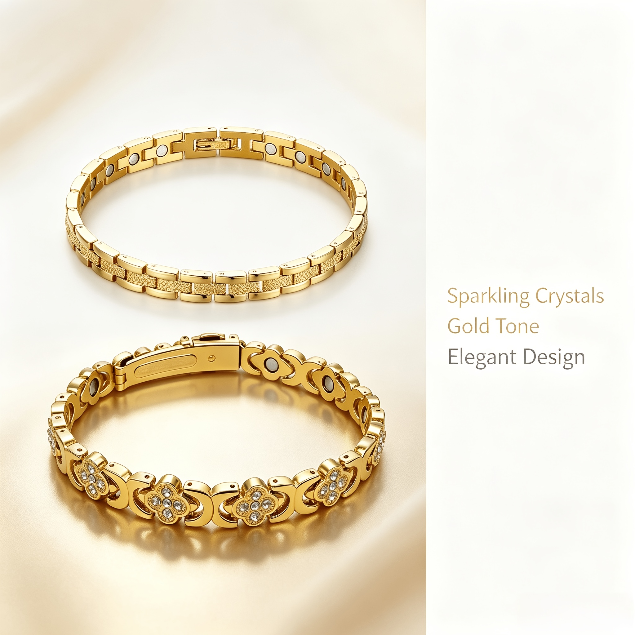 Set of 2 Magnetic Bracelets with Cubic Zirconia Stones
