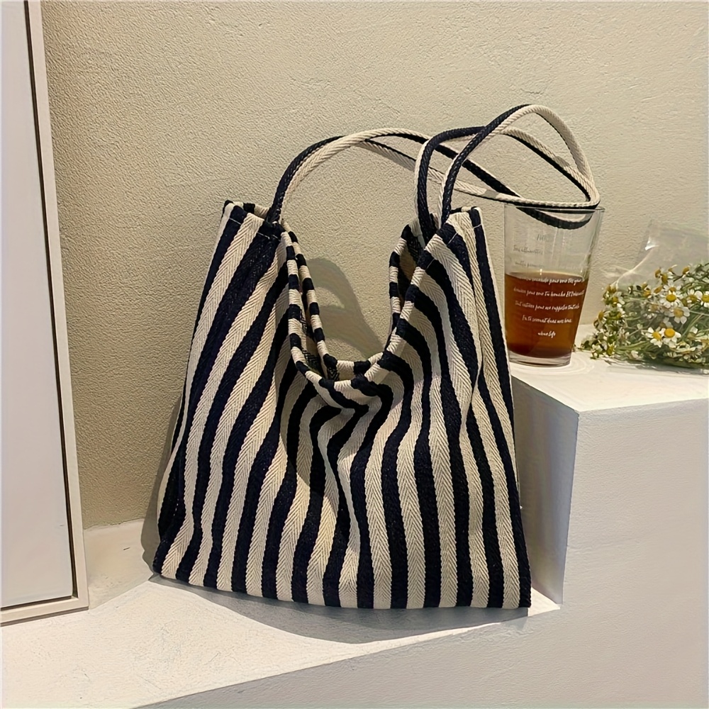 TEMU Sac à Main Rétro , Sac Bandoulière Rayé , Sac de Shopping Décontracté et Tendance à Grande