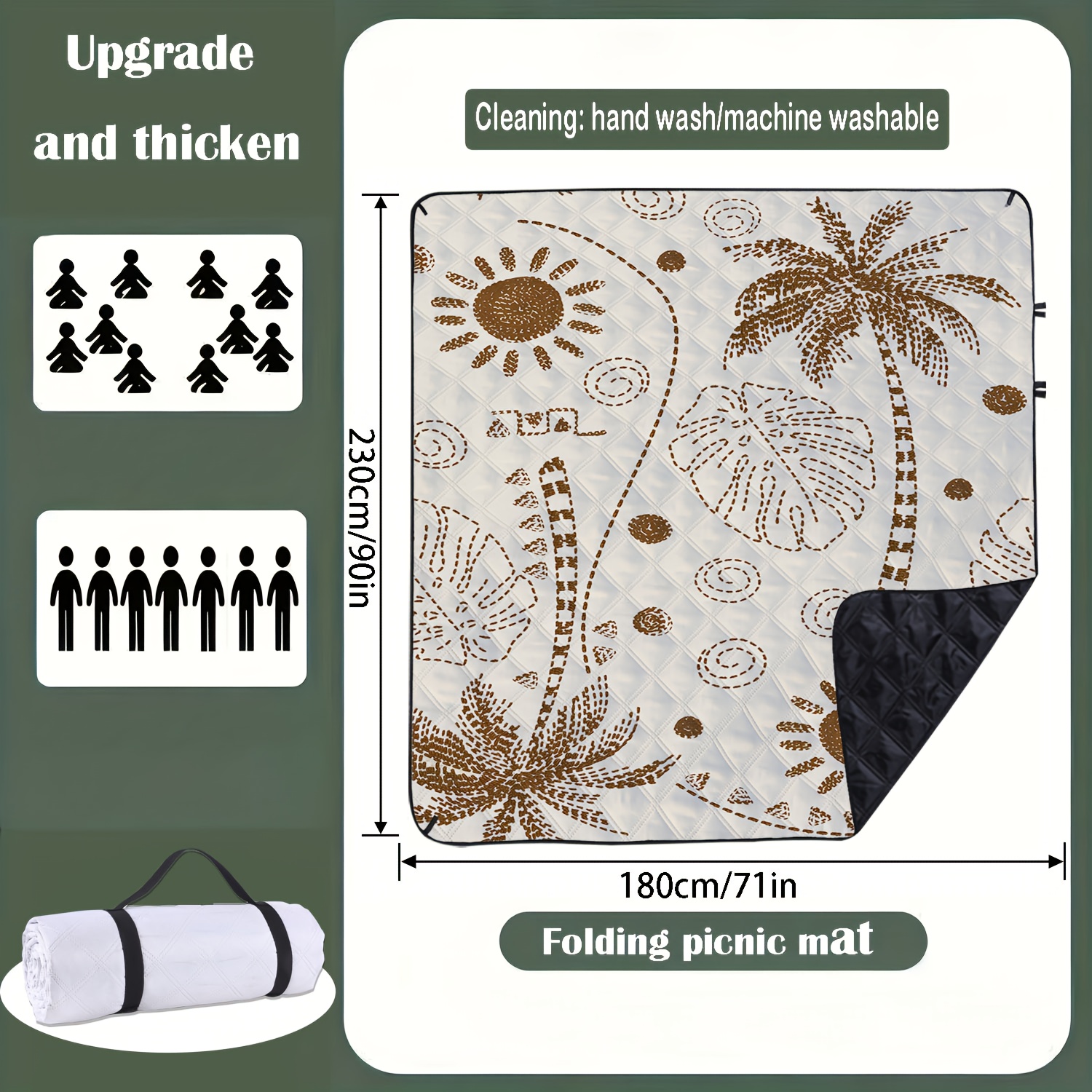 TEMU 1pc Artistic Coconut Tree Pattern Outdoor Camping Mat | , Foldable, Machine Washable, Durable, Portable, Suitable For Beach, Camping, Backyard,