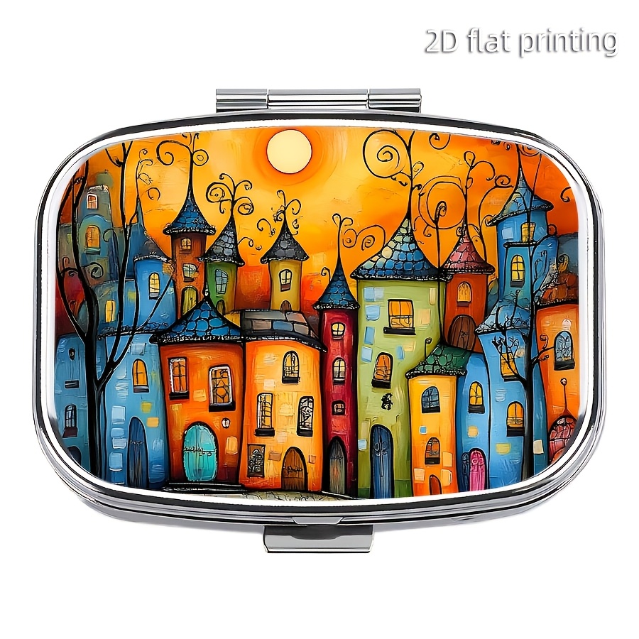 Image of 1pc Interesting House Metal Pill Box, Portable 2-compartment Pill Case, Ideal For Travel, Outdoor Sports, Home Use, And Festive Gifting - Perfect Pocket-sized Organizer For Pill