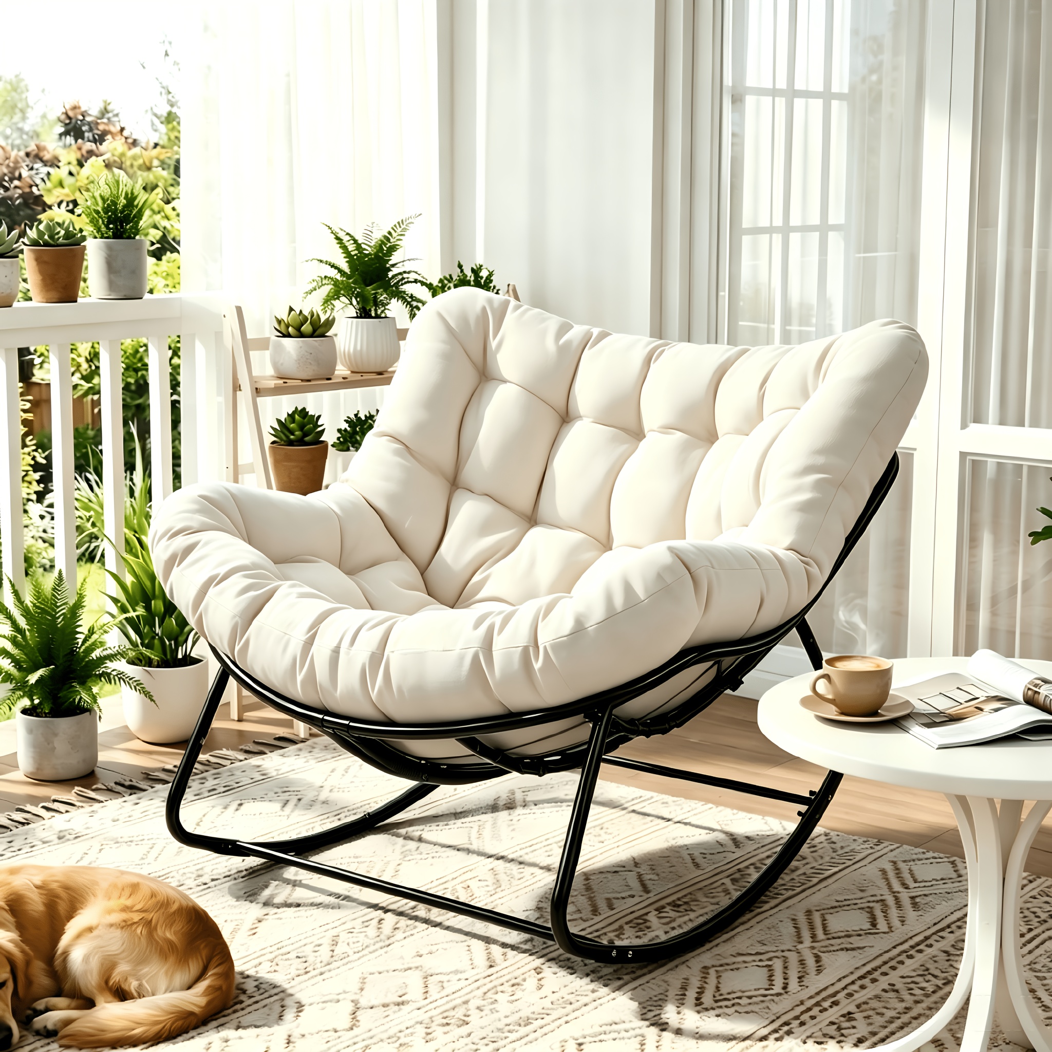 TEMU Sedia a Dondolo Grande da Esterno con Cuscino Ispessito da 3.2KG Ultra-, Confortevole e Design Ergonomico per il Relax su Balconi, o Giardini -