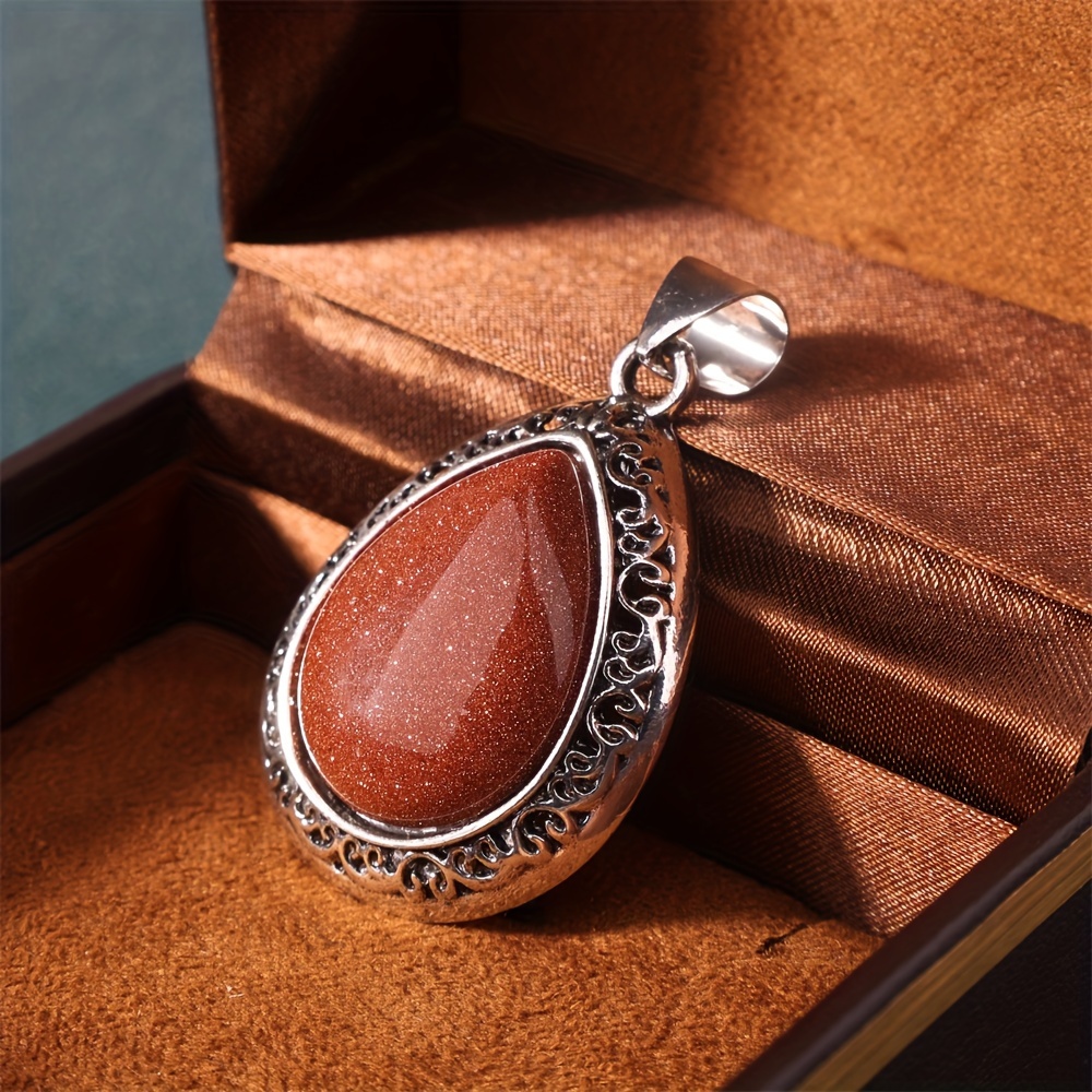 Teardrop Natural Stone Pendant Necklace, Rose Quartz & Tiger's Eye