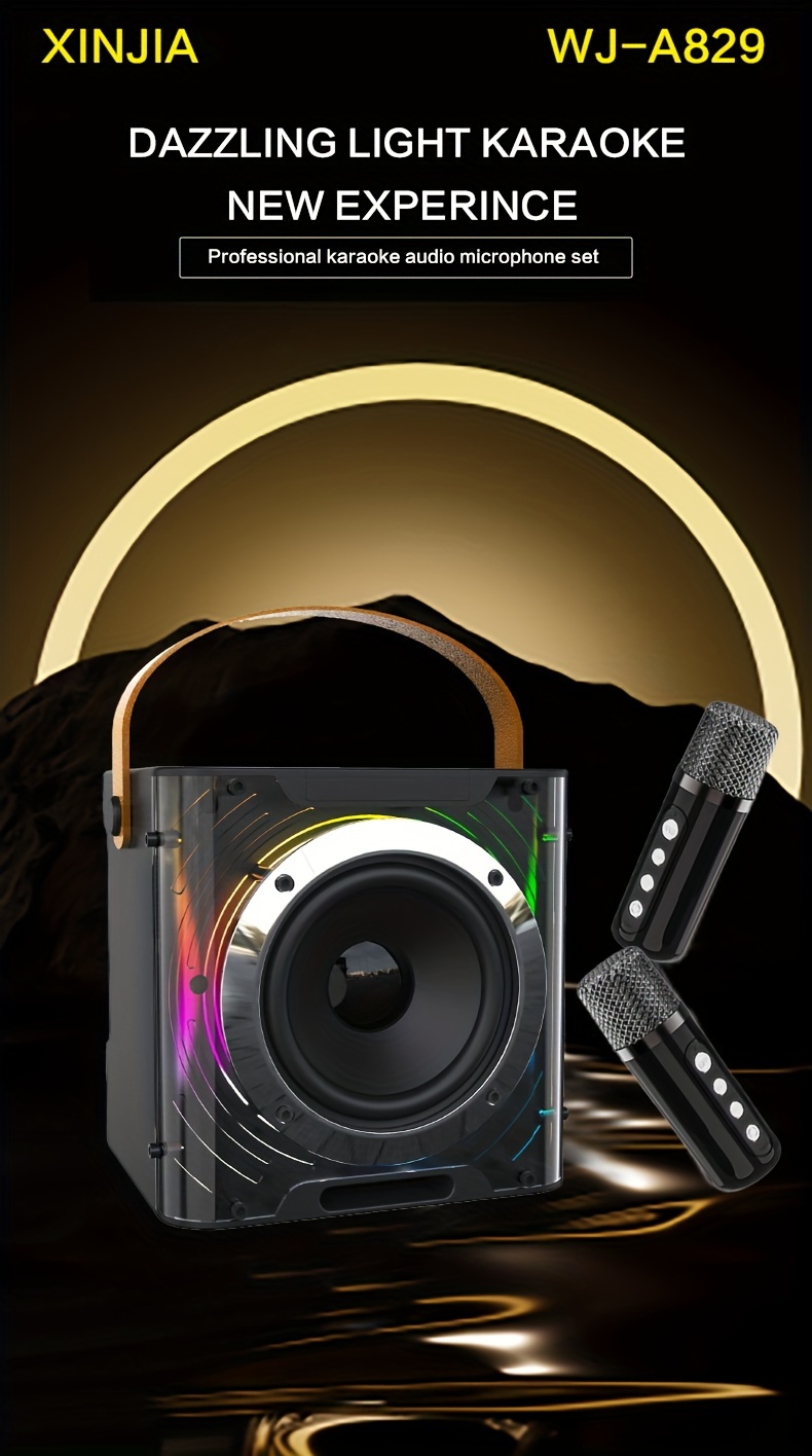 the wireless karaoke machine speaker suitable for adults is a portable wireless karaoke speaker with two wireless microphones suitable for indoor and outdoor parties family   and other   details 0