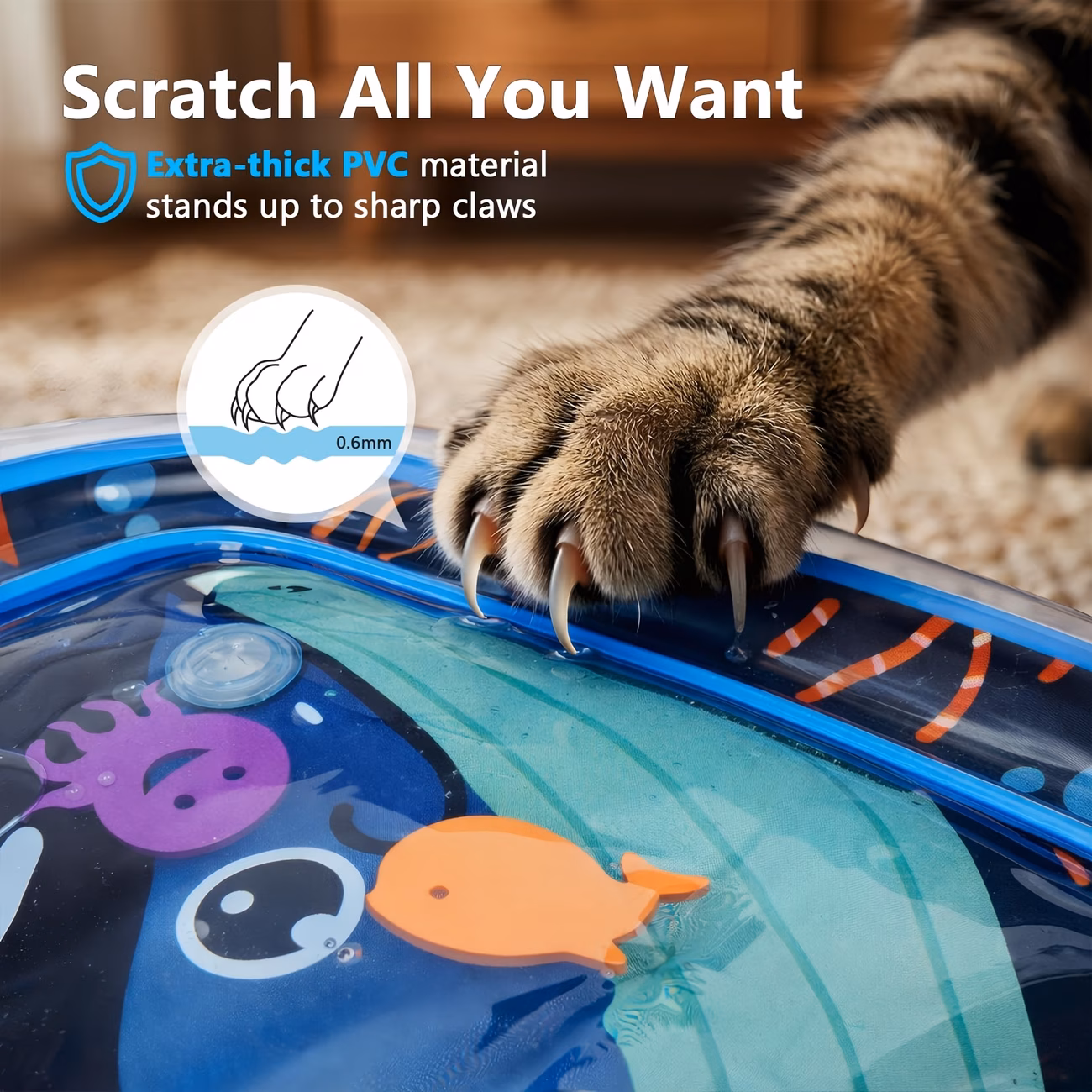 cat water mat with fish thickened sensory water play mat toy scratch resistant pvc water play mat summer cooling interactive for cats and kittens indoor pet water bed play mat without battery Product details 2