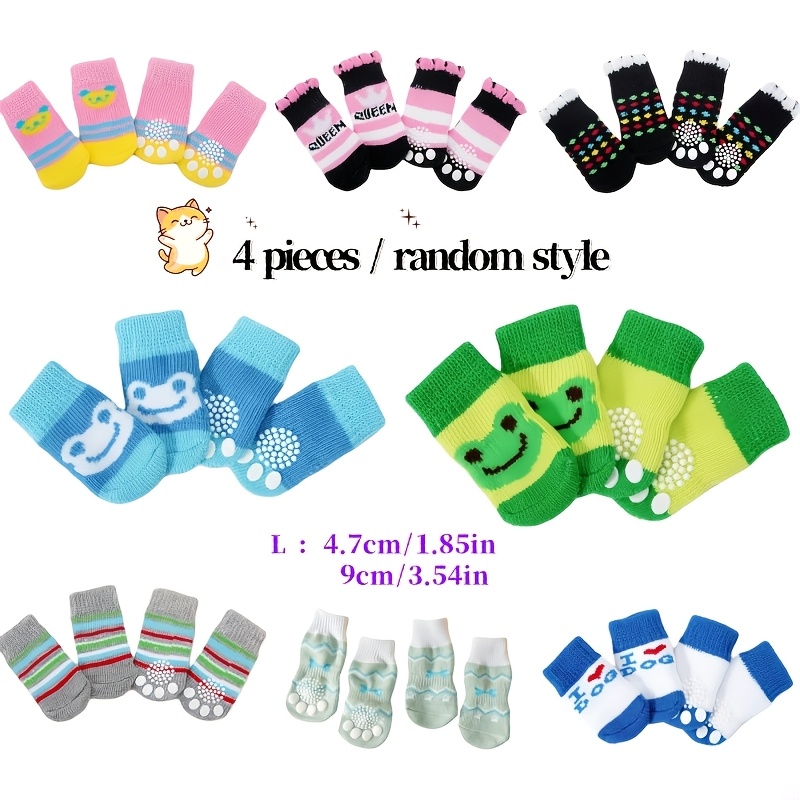 4pcs Random Style Non-Slip Dog Socks for Paw Protection