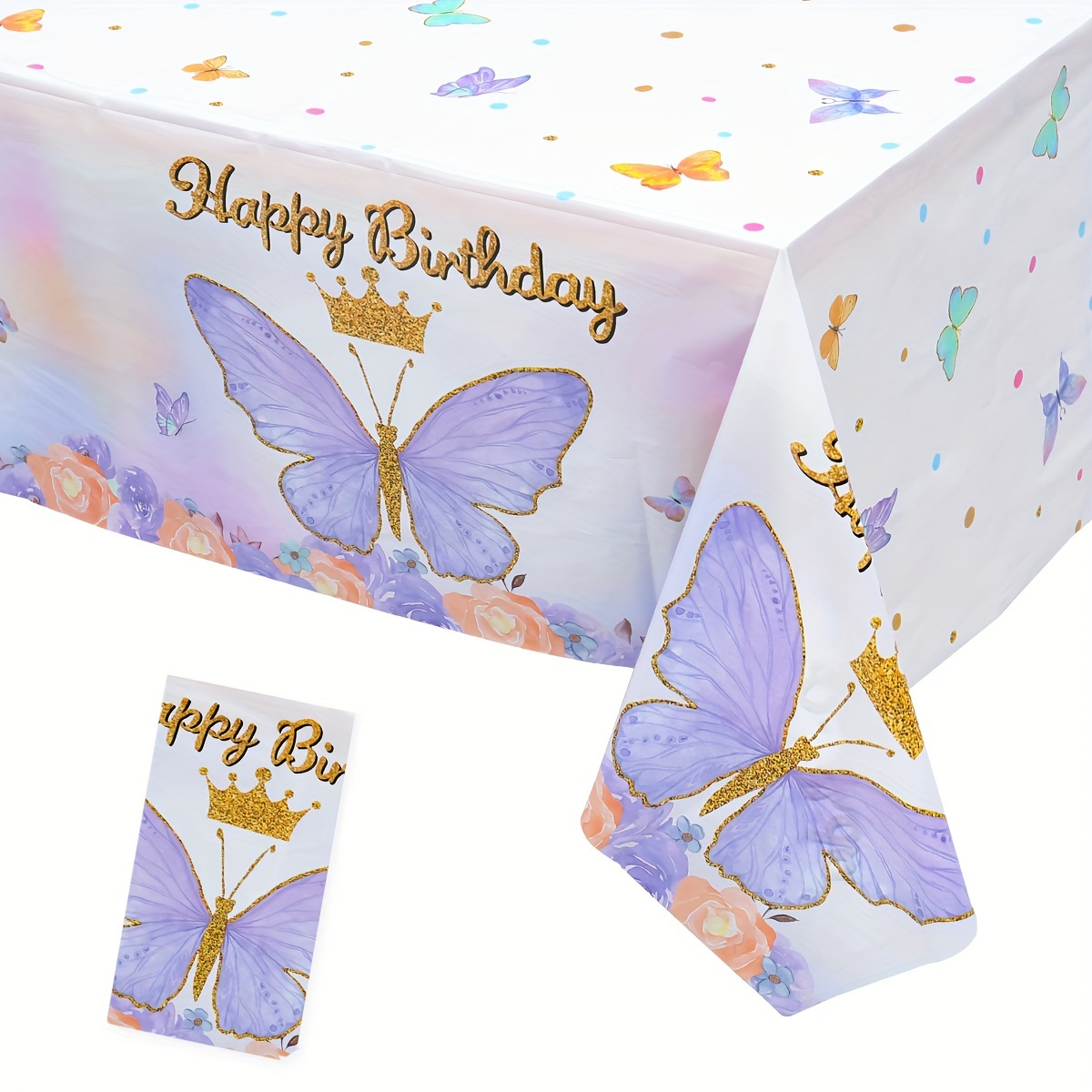 

1pc, Butterfly Plastic Tablecloth, 220 * 130cm Waterproof Dining Table Cloth, Happy Birthday Party Decoration Tablecloth, Butterfly 1st Birthday Supplies Table Cover