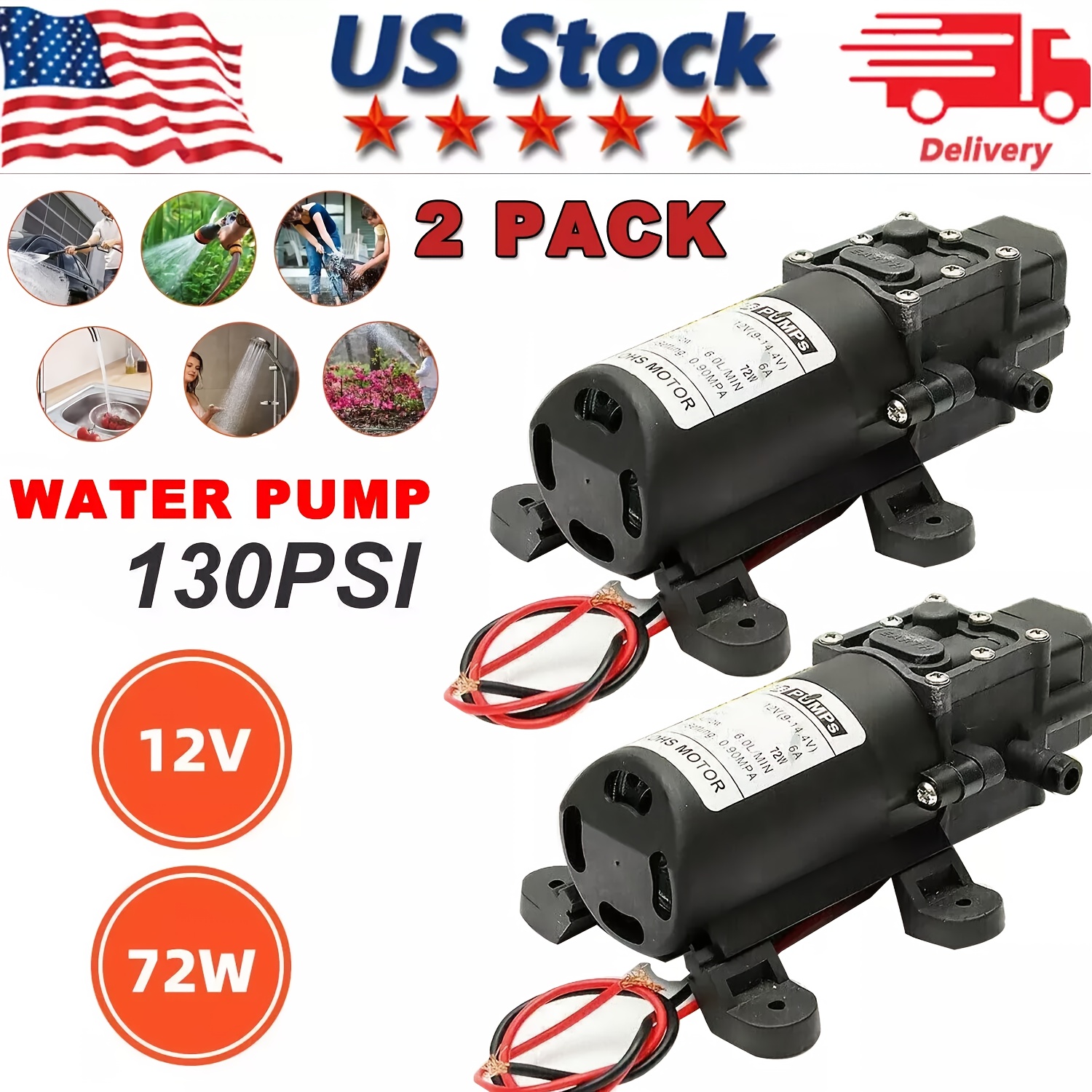 TEMU 2-pack 12v Self-priming Sprayers, 130psi High-pressure Portable Electric Water Pumps, Durable Abs Material, For Rvs, Car Washing, Faucet