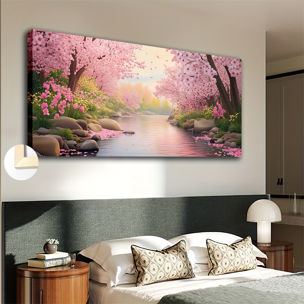 TEMU Grande da Parete 50x100cm (20x40 Pollici) - Stampa su Tela Minimalista Art Deco con Paesaggio di Ciliegi in , Decorazione Orizzontale per