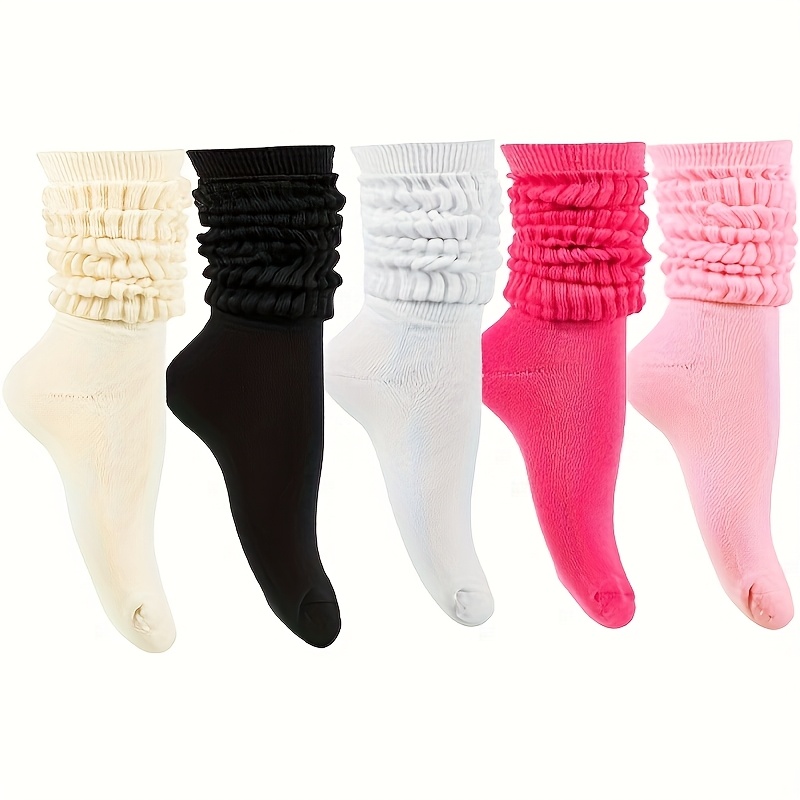 TEMU 5-pair Fashionable New Style Solid Color Slouch Socks, Long Socks, Thermal Leg Warmers