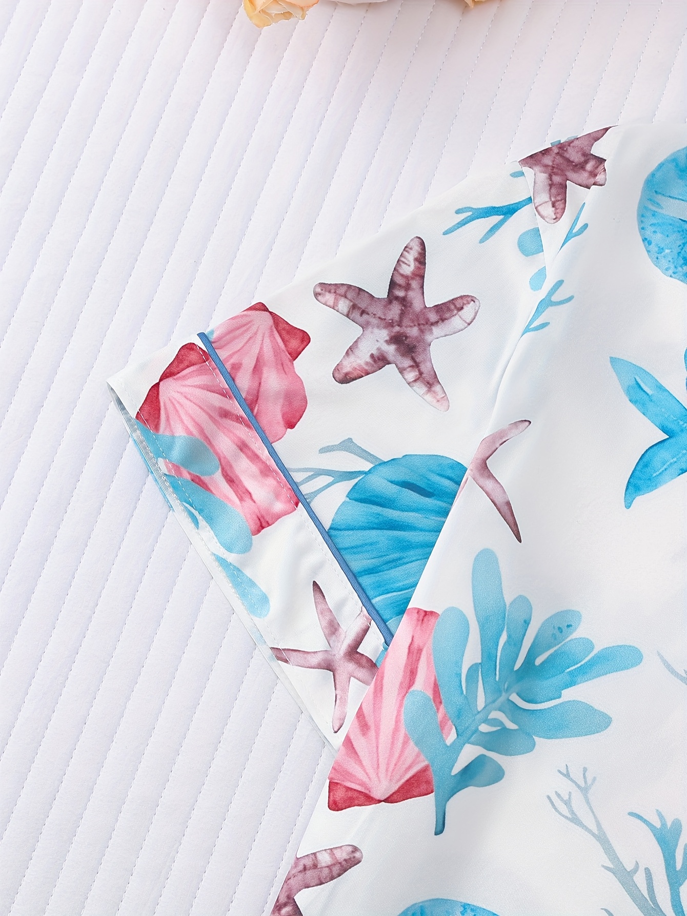 two piece womens elegant polyester pajama set knitted fabric comfortable for   short sleeved button top collar and same shorts with   seaweed print and pocket details suitable for adult pajama set Product details 3