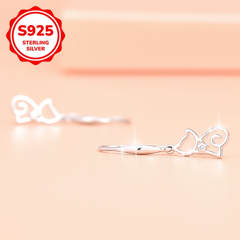 925 Silver Cat Hook Earrings + Ear Studs Set