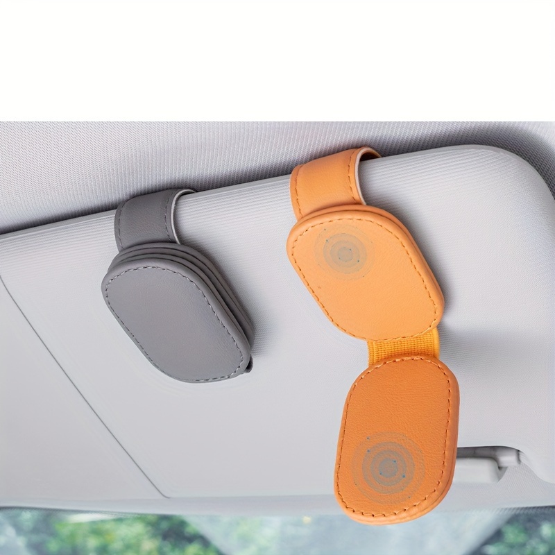 2 Packs Sunglass Holder for Car Sun Visor, Magnetic Eyeglass Hanger Clip for Car Visor, Leather