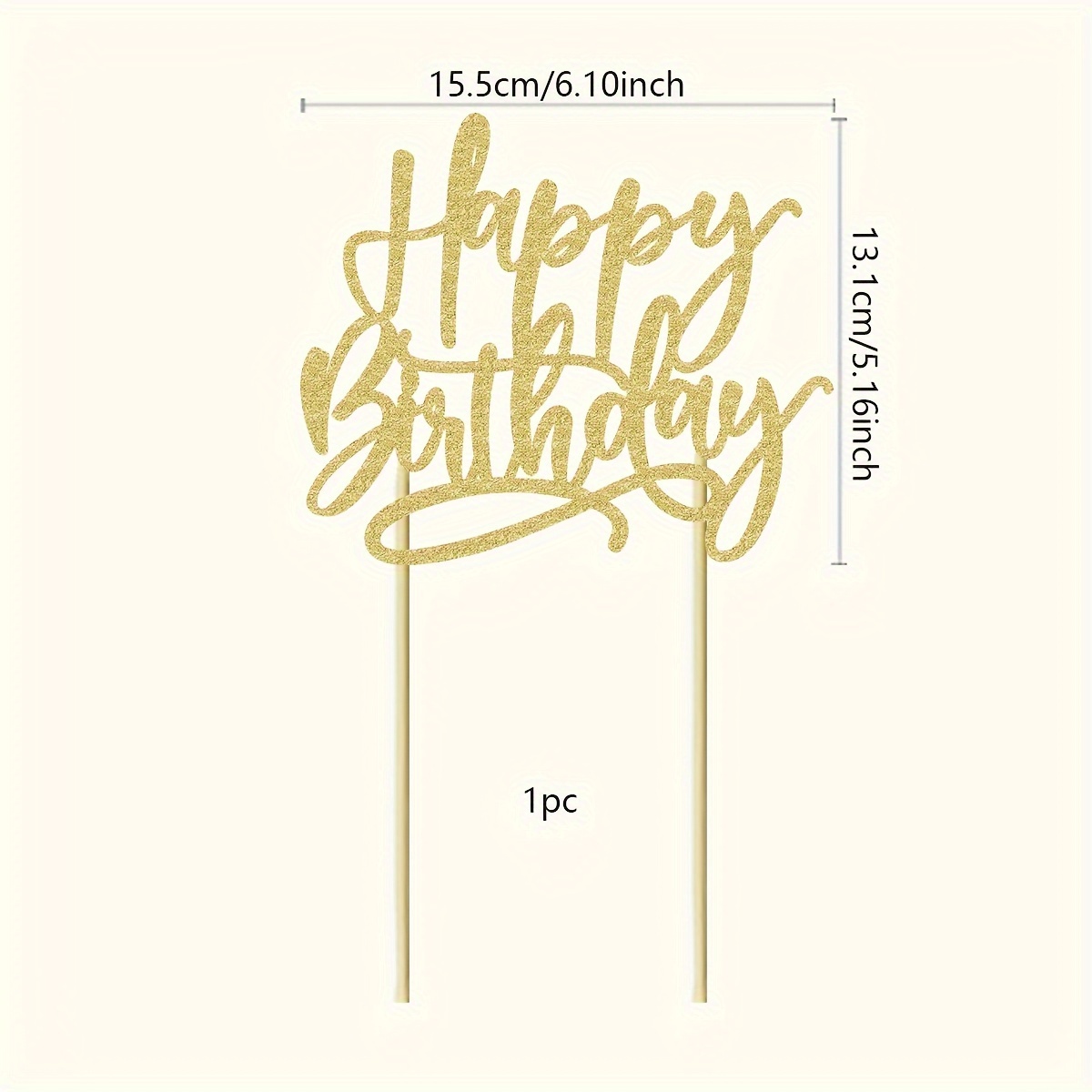 1pc Glitter Happy Birthday Cake Topper Happy Birthday Cake Bunting Decor, Birthday Party Decoration Supplies (golden), Halloween, Christmas