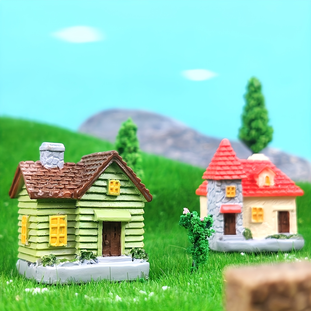 

4pcs, Resin Crafts European Style Succulent Small House Creative Landscape Decoration Micro-landscape, Indoor Home Decoration