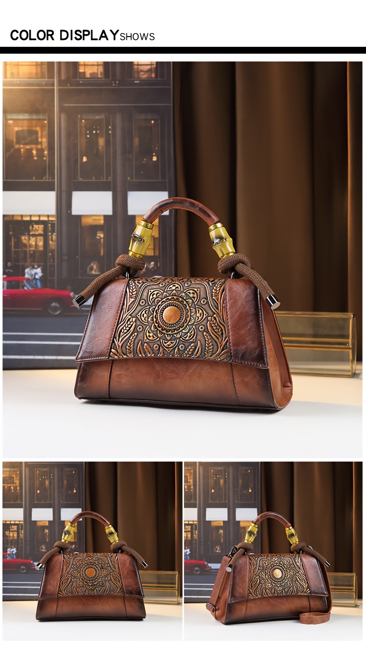 Red Vintage Sunflower Carved Bag interior view