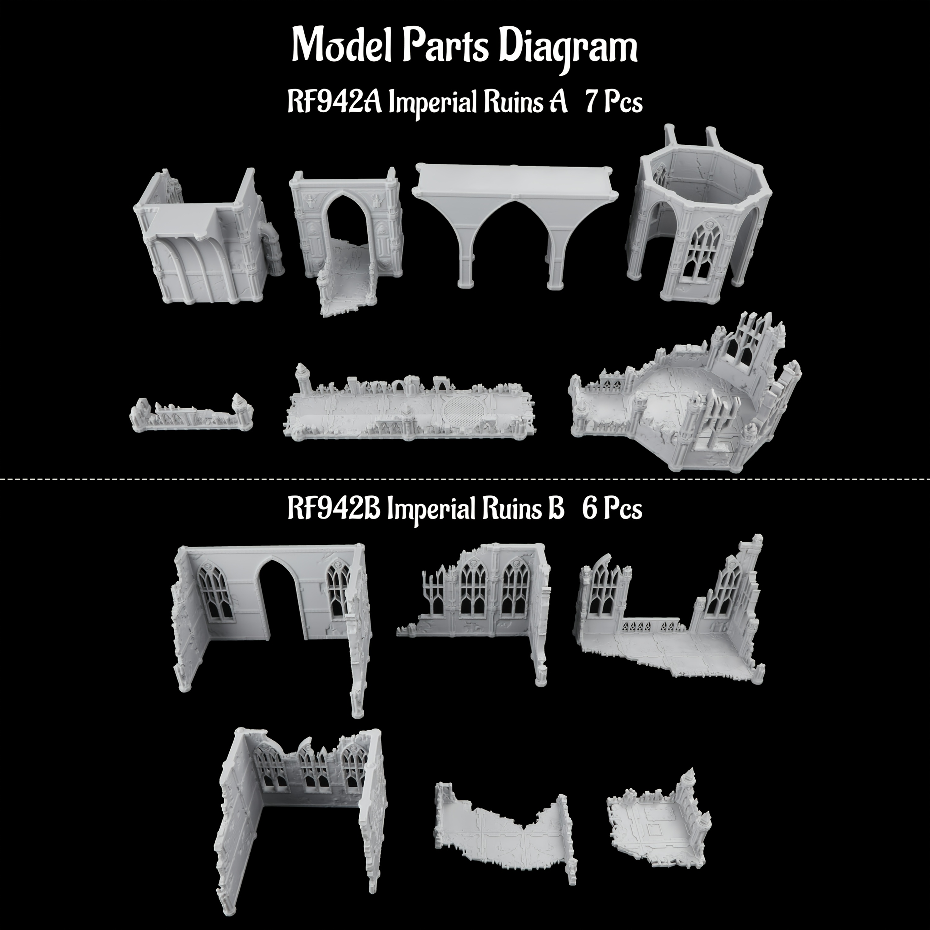 Small-Scale Models of Imperial Ruins for RPGs, Fantasy Scenery