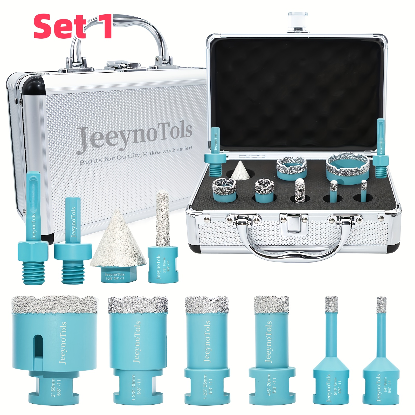 TEMU Core Drill Bits Set, Drill Bit, Beveling Chamfer Bit, Finger Milling Bit, Adapter With 5/8-11 Thread, Hole Drill Bit, Tile Drill Bits, Tile Bit,