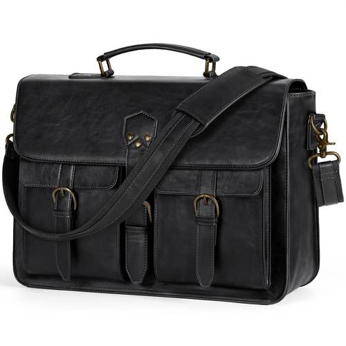 mens messenger bag 15 6 inch vintage laptop briefcase large laptop bag satchel bag computer shoulder bag for office work travel college black