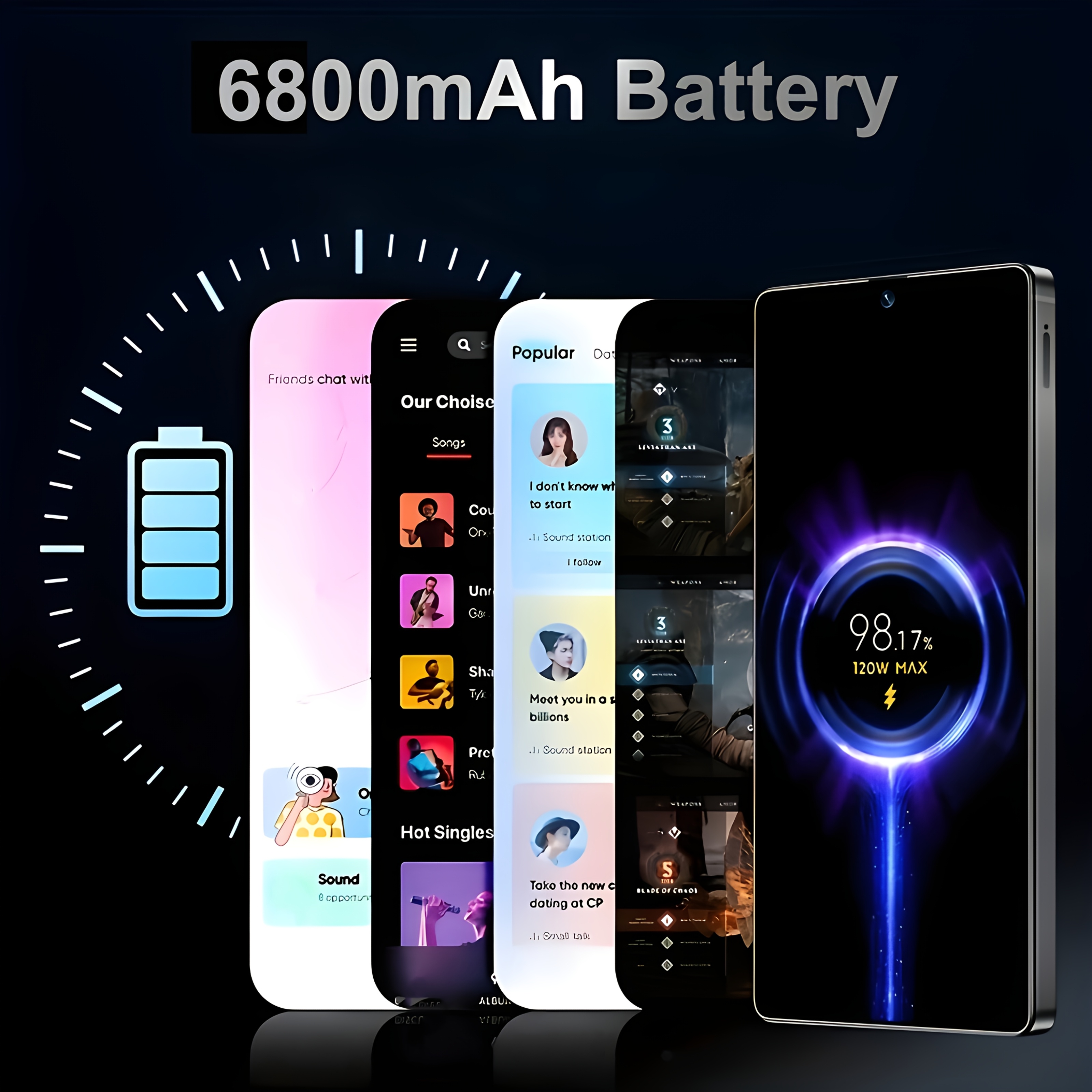 Global Unlocking Smart 5G Phone, with 8GB+256GB, Android 13 System, 6.8-inch HD Display, Dual Card Slots, Dual Battery, 5800mAh Battery, 108MP Camera, Suitable for Student Gifts