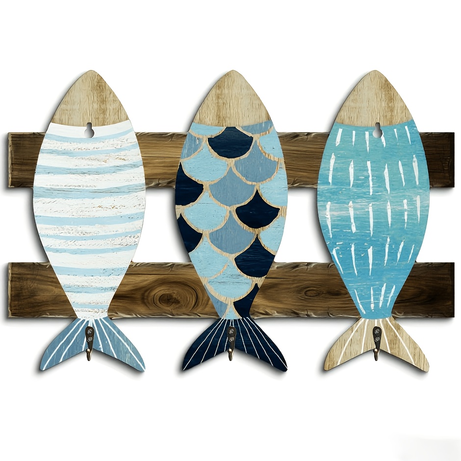 TEMU Perchero Decorativo de Pared con Forma de Pez Putuo - Letrero Decorativo de Madera Multifuncional con Gancho para Llaves, Adecuado para Hogar, ,