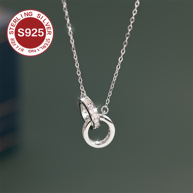 

925 Low Allergy Double Ring Necklace, Light Luxury, Interlocking Chain, Accessory, Authentic, , Suitable For All , Including Valentine's Day, Day, Couple Gift, Gift For Women, Anti-oxidation