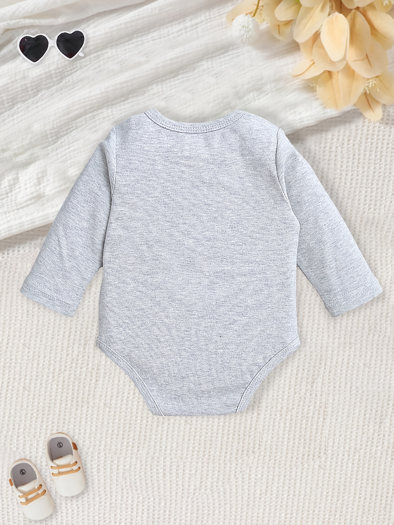 5pcs Autumn/Winter Boys' Long-Sleeve Romper Bodysuit in Solid Colours