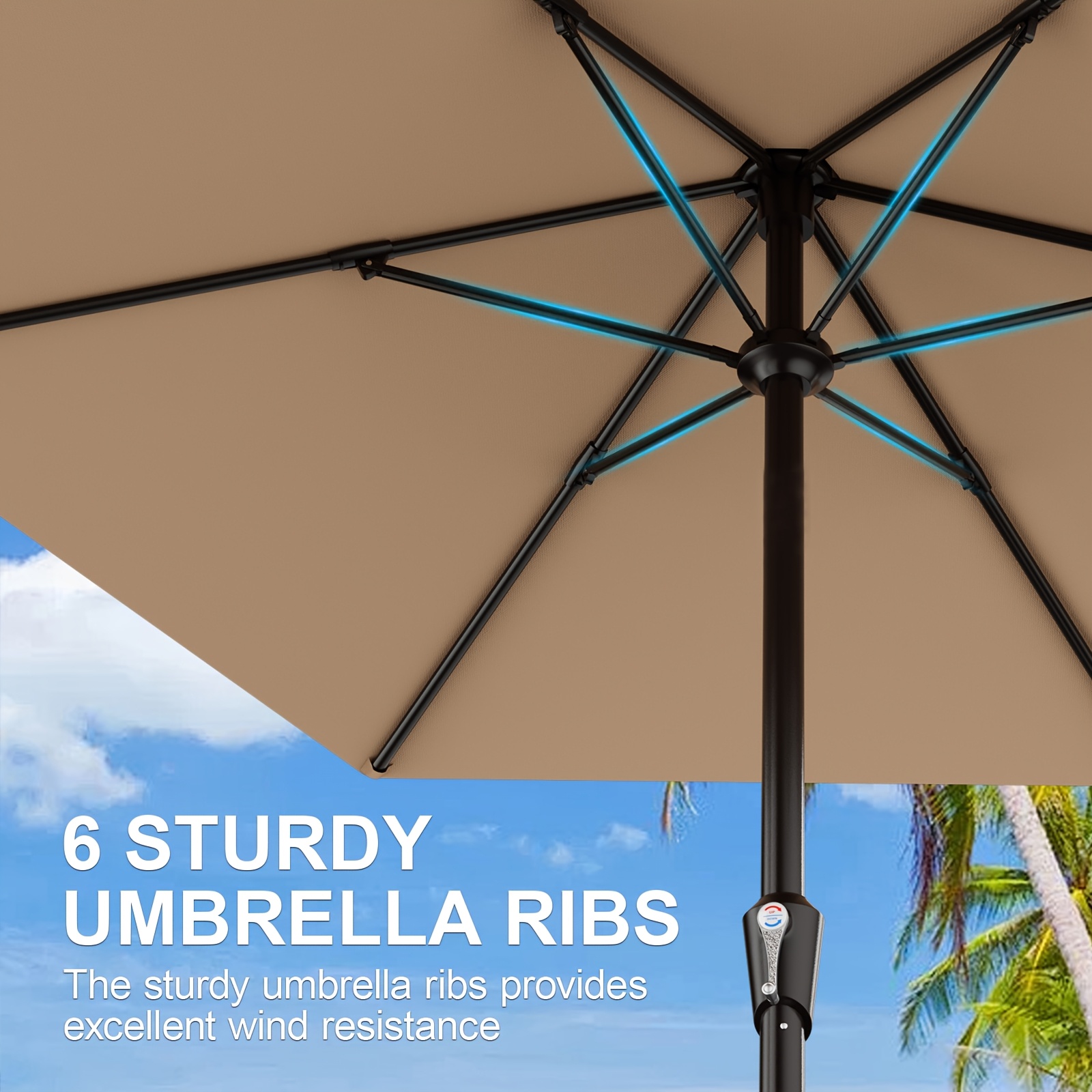 9FT Outdoor Patio Umbrella, Market Table Umbrella with Crank & 6 Sturdy Ribs, UV Protection Windproof, Pool Umbrella Perfect for Deck, Backyard, Lawn And Garden