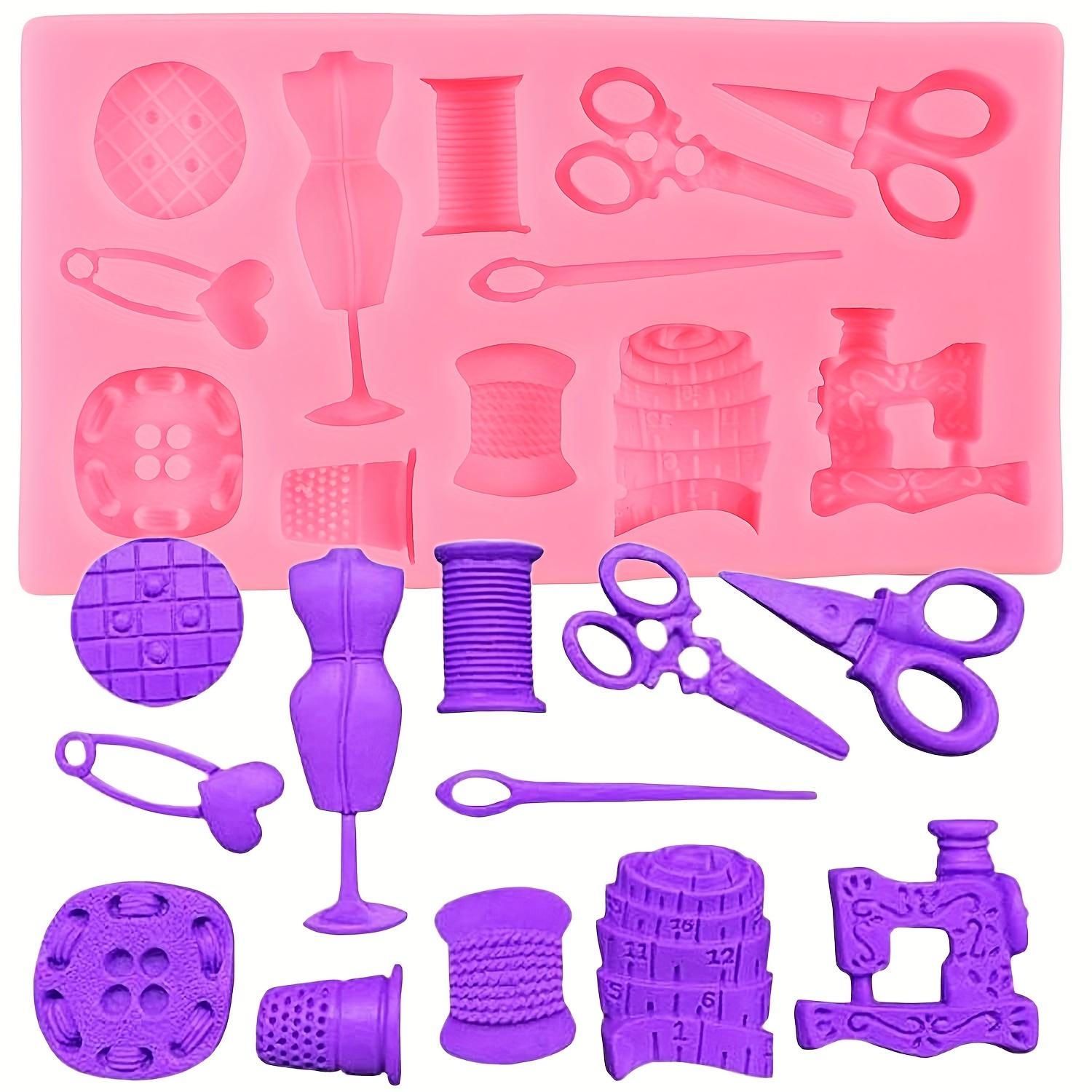 

Sewing Tools Silicone Mold Scissors Buttons Sewing Designer Clothes Cube Mold Sewing Machine Mold Cake Decoration Paper Top Chocolate Polymer Clay